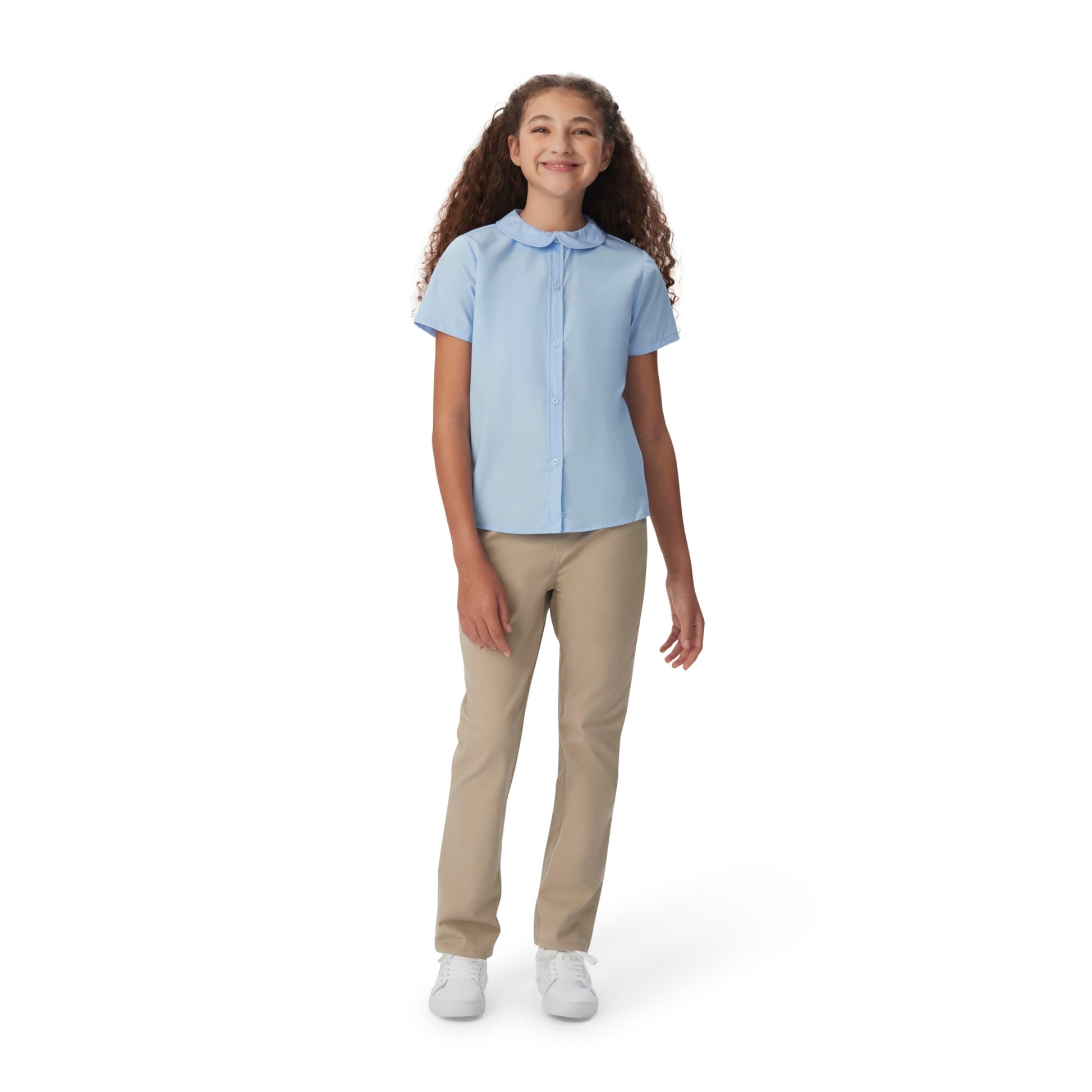 French Toast Girl's Short Sleeve Peter Pan Collar Blouse (Standard & Plus), White, 10