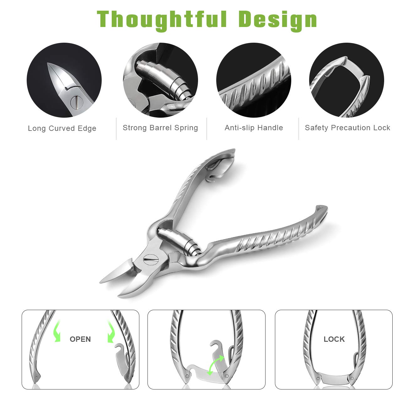 BEZOX Heavy Duty Podiatrist Toenail Clippers for Thick and Ingrown Nails, Stainless Steel Toe Nail Clipper, Pordiatry Ingrwon Toenail Tools - Silver