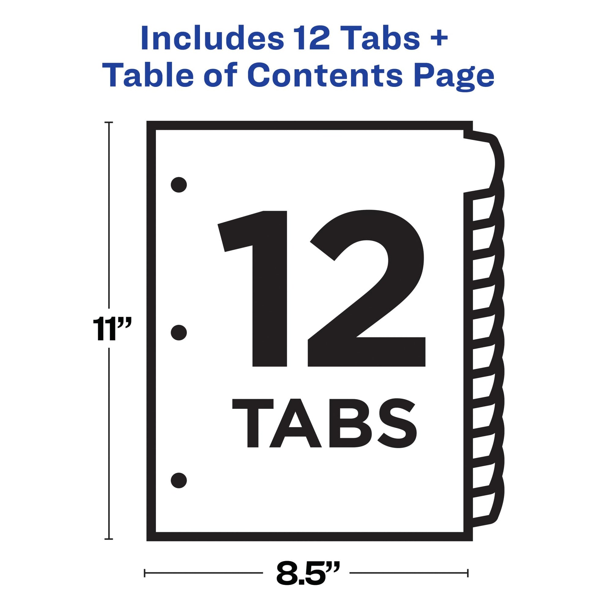 Avery 12 Tab Dividers for 3 Ring Binder, Multicolor Tab Dividers, Customizable Table of Contents, 1 Set (11843)