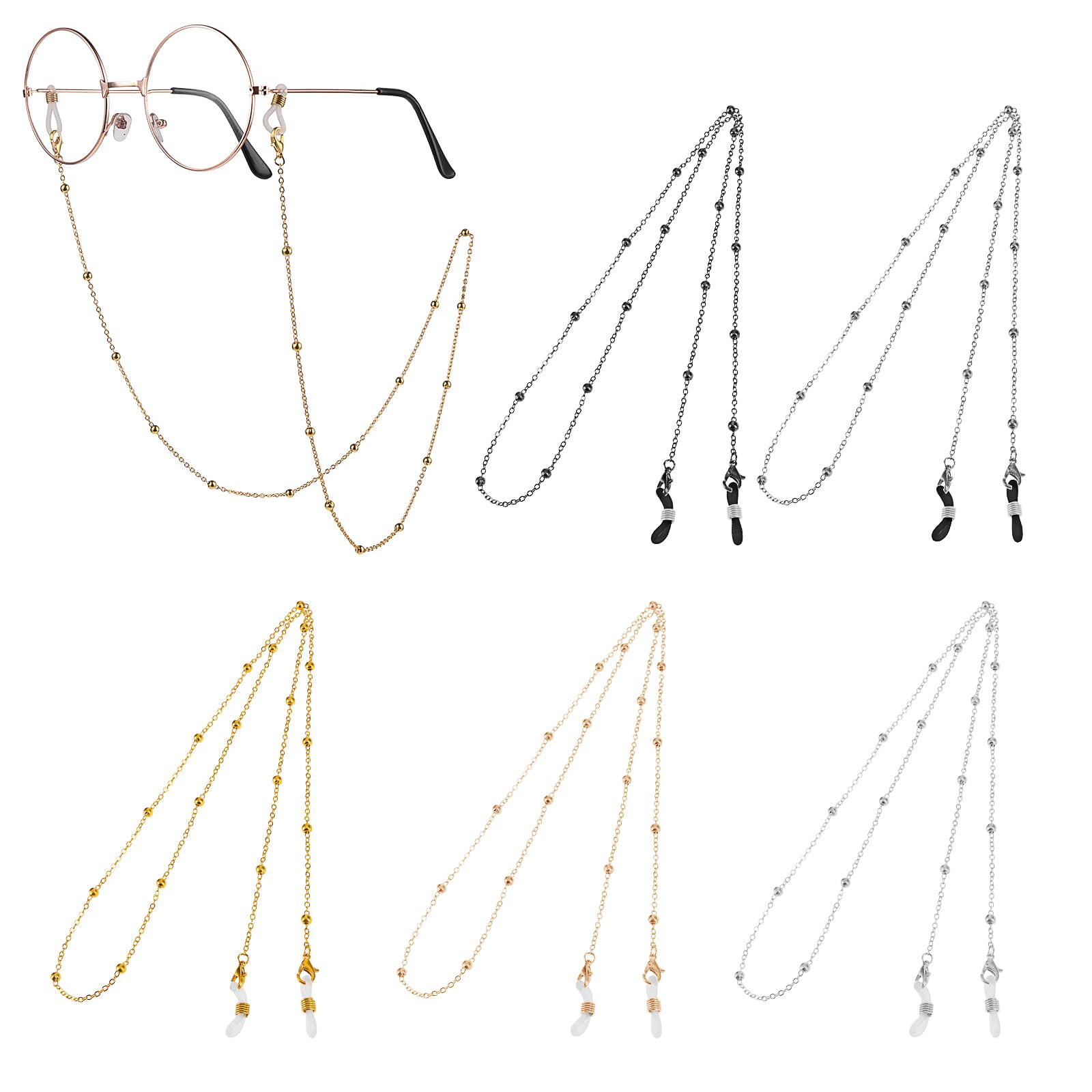 Mabor 5Pcs Eyeglass Holders Around Neck Eyeglass Chain for Women Stylish Beaded Glasses Lanyard for Girls Kids Men Glasses Neck Strap Vintage Reading Glasses Chain with Eyeglass Loop