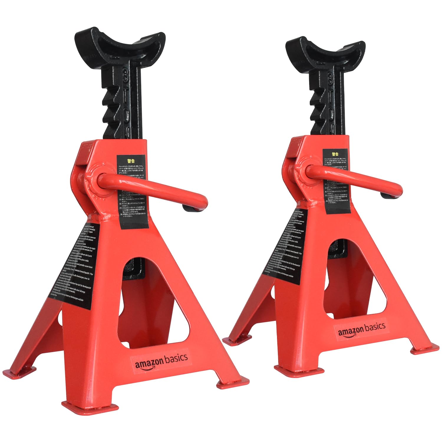 Basics Steel Jack Auto Stands with 6,000 lb or 3 Ton (2.7 metric Ton) Capacity, 1 Pair, Black and Red