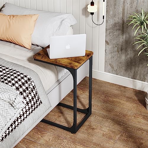 QEEIG C Table Side Table Set of 2 Living Room Sets C Shaped Couch Tray End Tables Farmhouse, Rustic Brown (017-30BN)