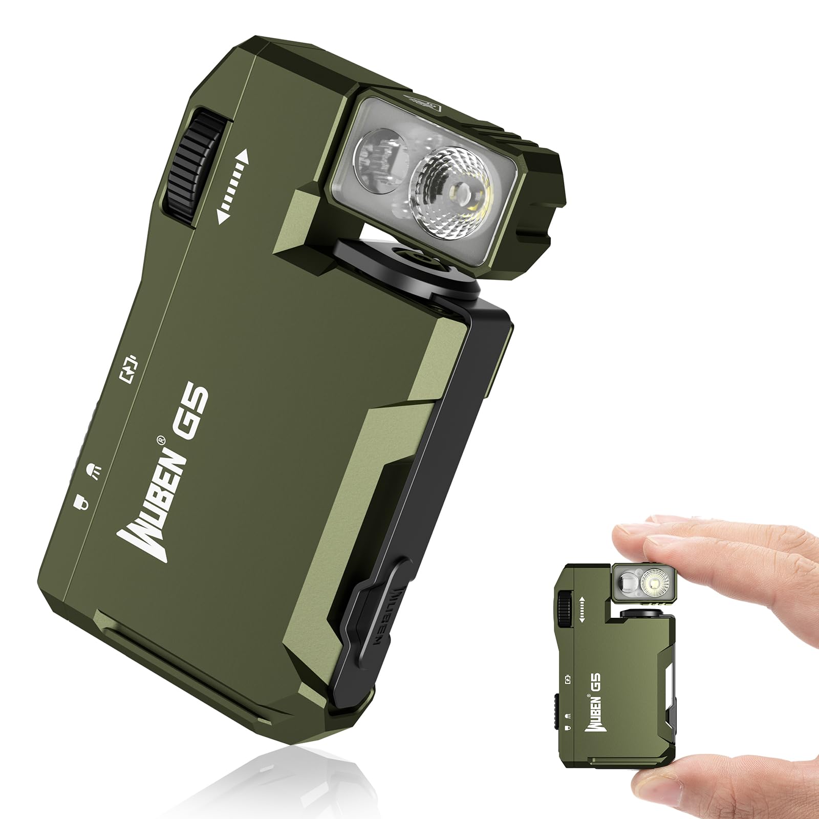 WUBEN G5 Rechargeable EDC Flashlight, Powerful RGB Flashights, 400 Lumens Portable Flat Mini Flashlights, IP68 Waterproof Multi-Mode Magnetic Small Keychain Flashlight for Camping, Emergency (Green)