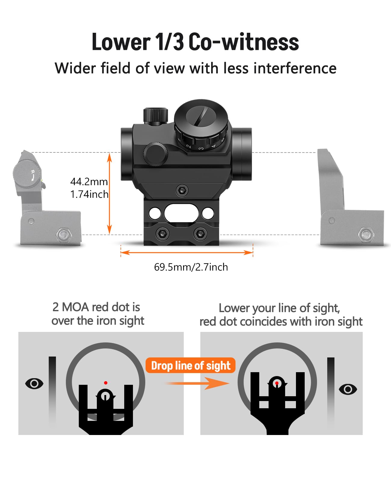 MidTen 2MOA Red Dot Sight, 1x25mm Reflex Sight Waterproof & Shockproof & Fog-Proof Red Dot Scope with 1 inch Riser Mount, Black