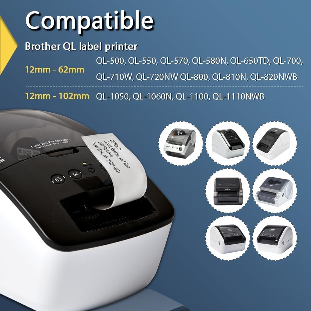 BETCKEY - Compatible Continuous Labels Replacement for Brother DK-2205 (2.4 in x 100 ft), Use with Brother QL Label Printers [10 Rolls]