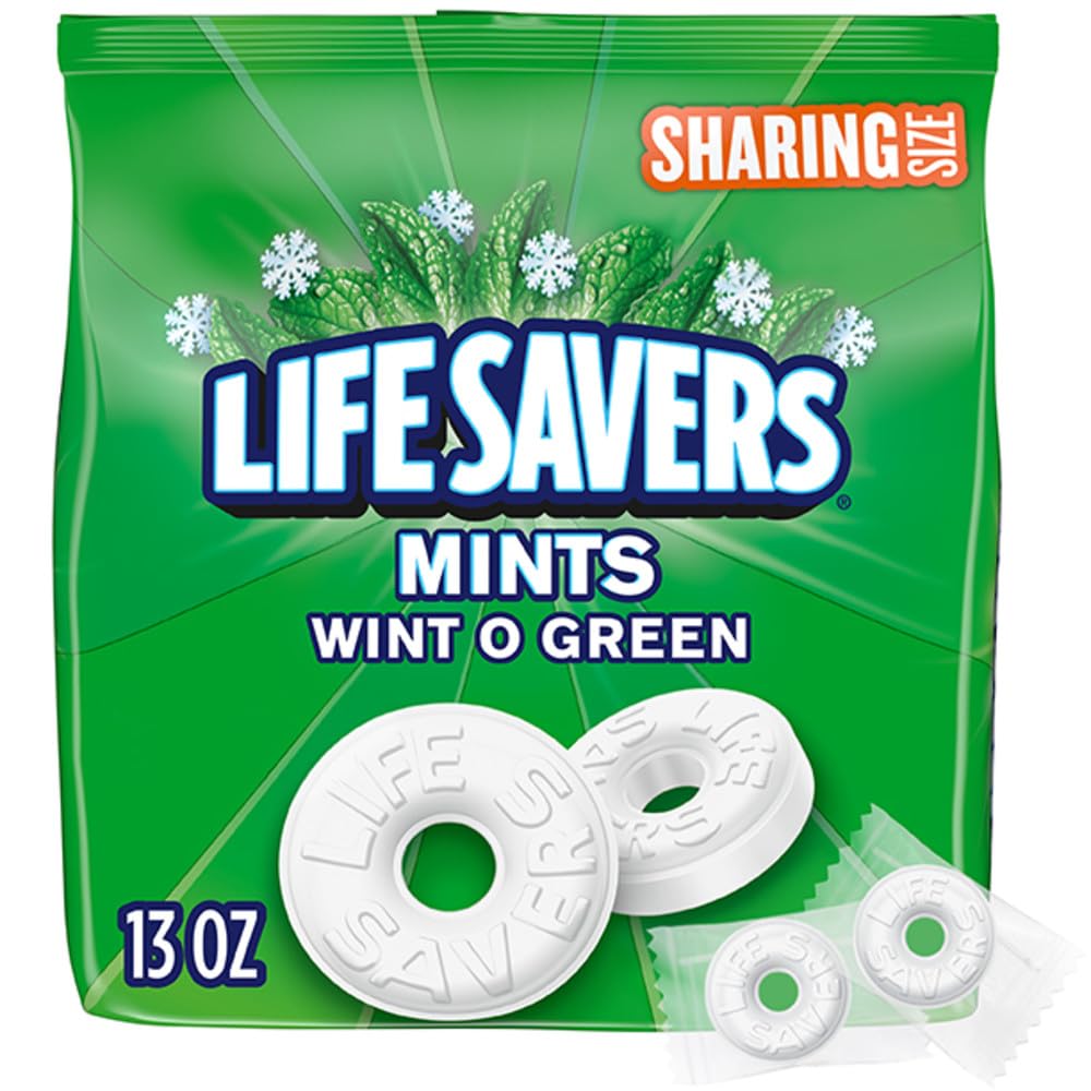 حلوى LIFE SAVERS الصلبة بالنعناع بنكهة وينت-أو-جرين، حجم المشاركة، حلوى LIFE SAVERS الصلبة، كيس 13 أونصة