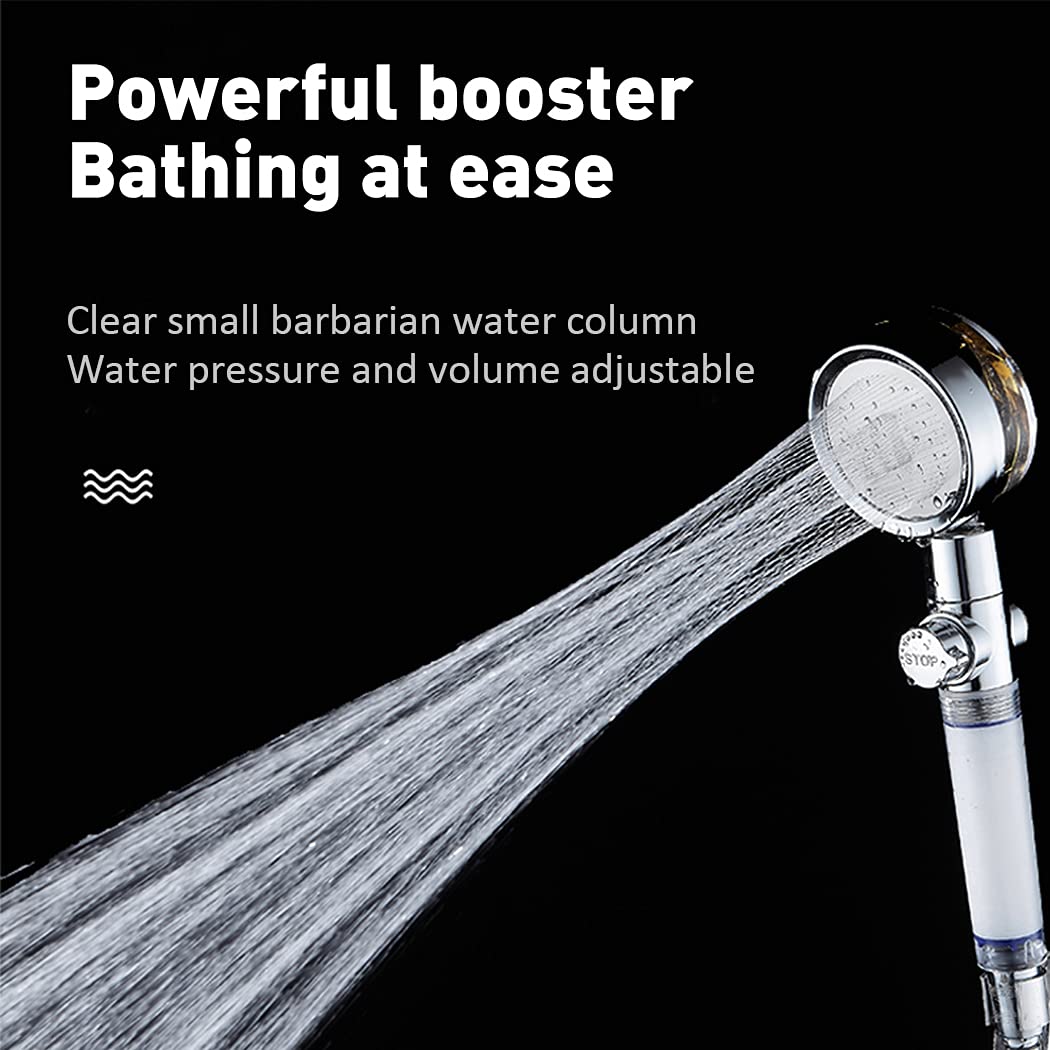 ANTOWER High Pressure Handheld Showerhead with filters Vortex hydro jet Turbo Propeller 360 Degrees Rotating Easy Install(I-Blue)