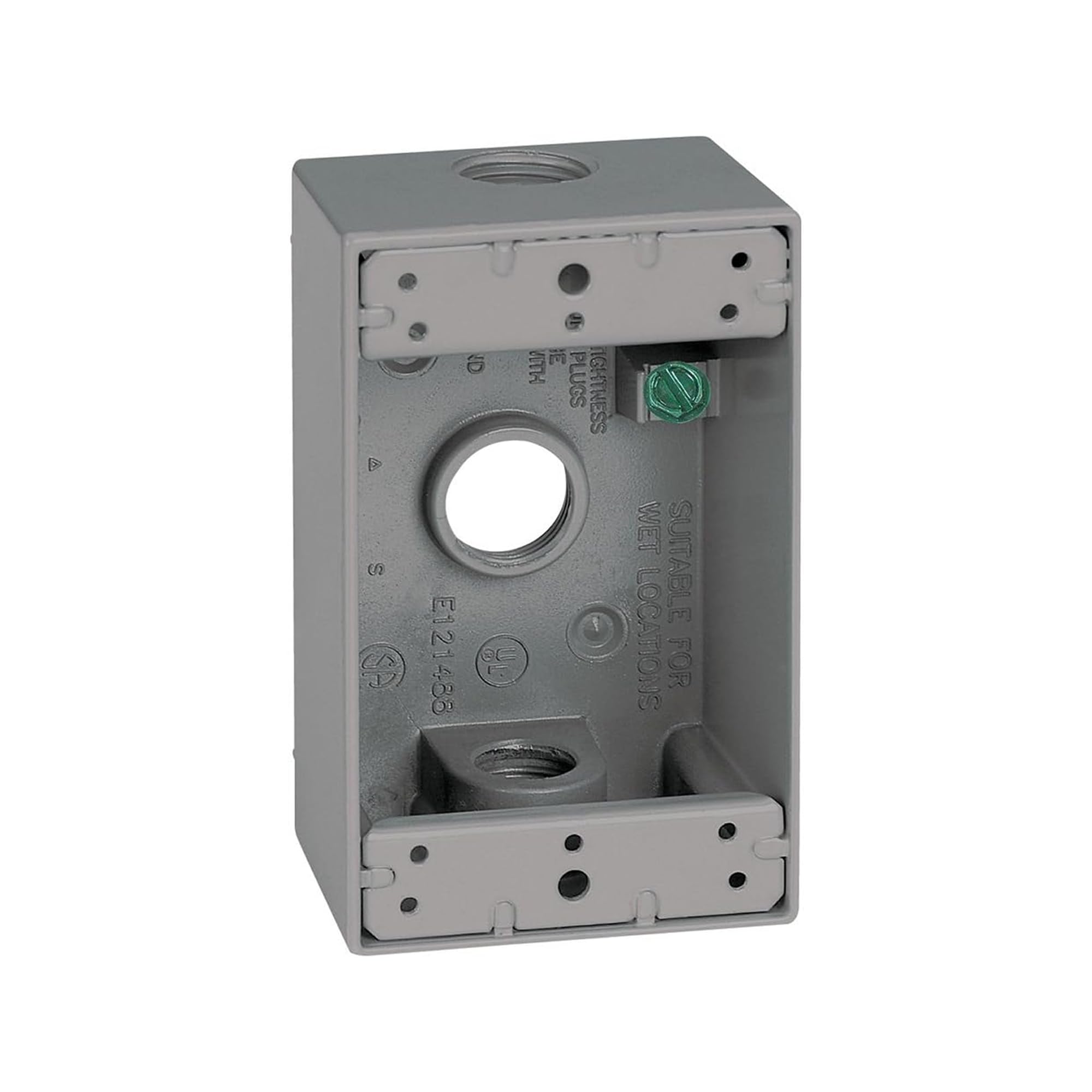 SIGMA ENGINEERED SOLUTIONS 14250 Metal Electrical Outlet Box, Weatherproof, Easy Mount Plug and Receptacle Protector, Gray, (3) 1/2-Inch Holes, 1 Gang Box