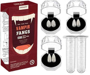 COOLJOY 3 Sizes Vampire Fangs Teeth with Adhesive Halloween Cosplay Props White Horror False Teeth Props Party Favors Masquerade Accessories Gift