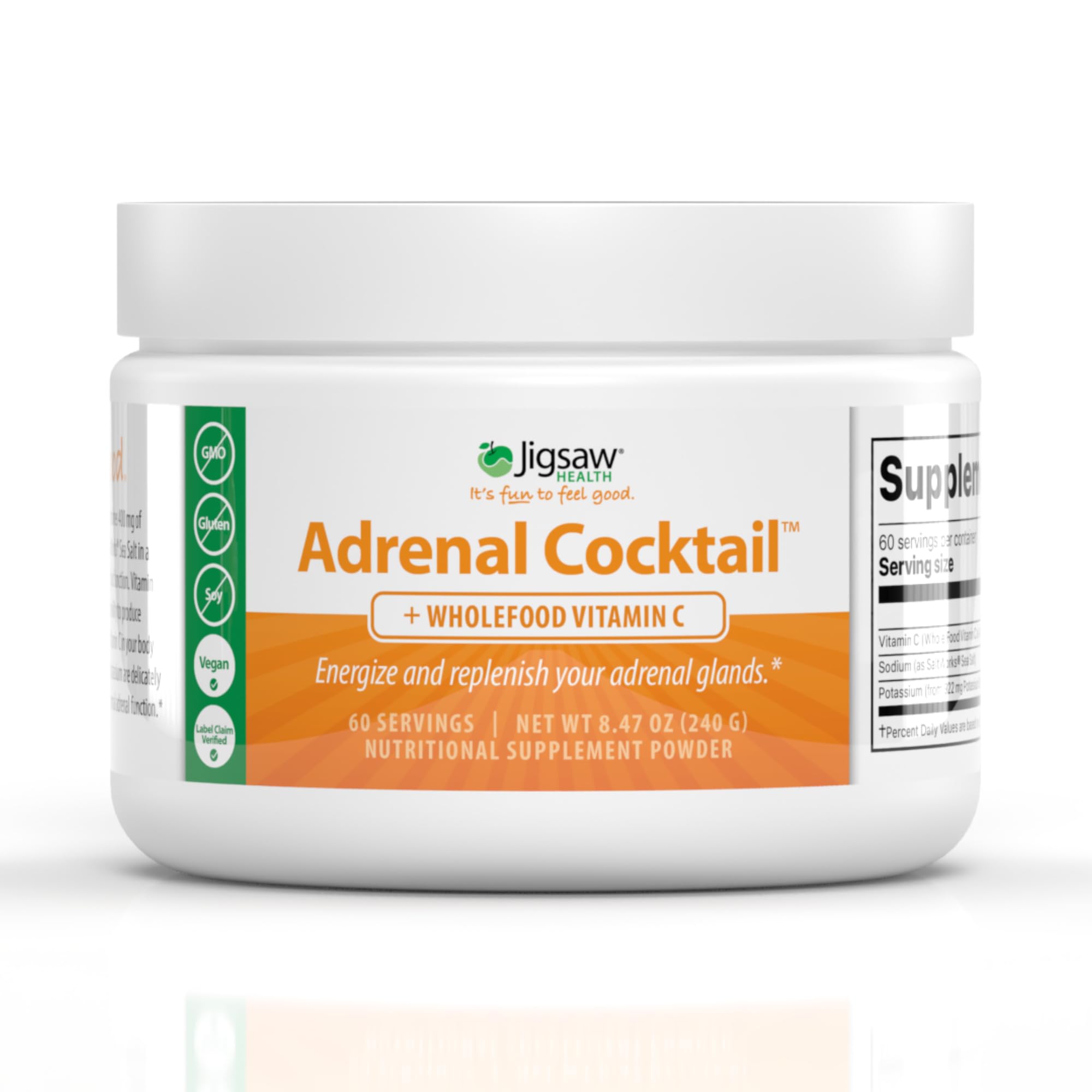 Jigsaw Health Adrenal Cocktail + Wholefood Vitamin C | with Potassium Bicarbonate, Sea Salt, and Acerola Cherry Extract | 60 Servings (Jar)