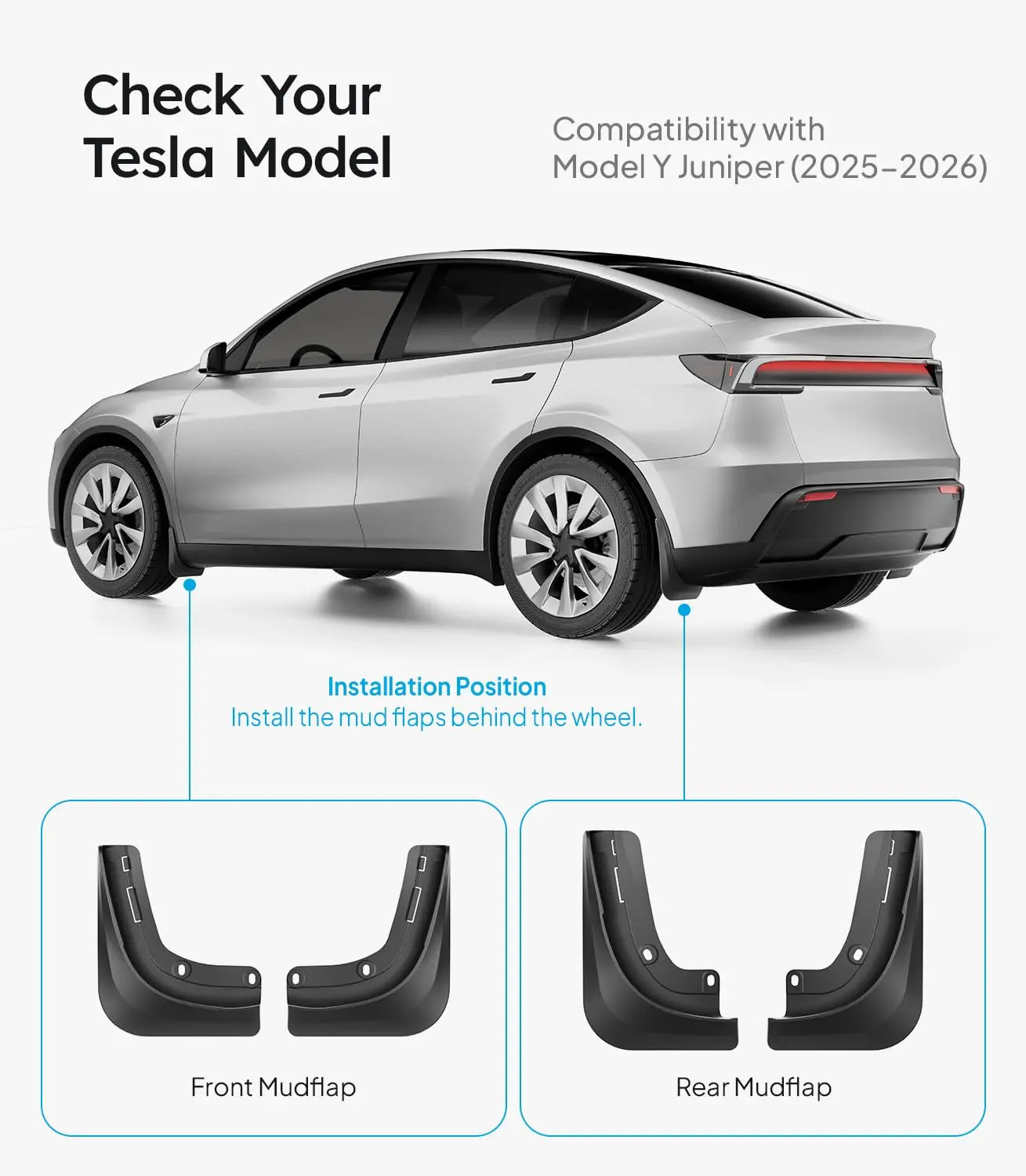 Wigoo 2025 New Tesla Model Y Juniper Accessories Mud Flaps [Stay Clean, Protect Paint] All Weather Guards, No Drilling Required, for Tesla New Model Y 2025 2026 Launch, Thicker Version (Set of 4)