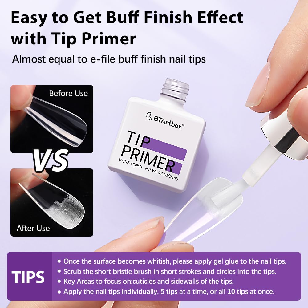 BTArtbox Nail Glue & Primer Set - 2 x 0.5 Fl Oz Acrylic French Ballerina Nail Gel, Long Lasting Super Strong 4 in 1 UV Nail Gel for Press On Nails