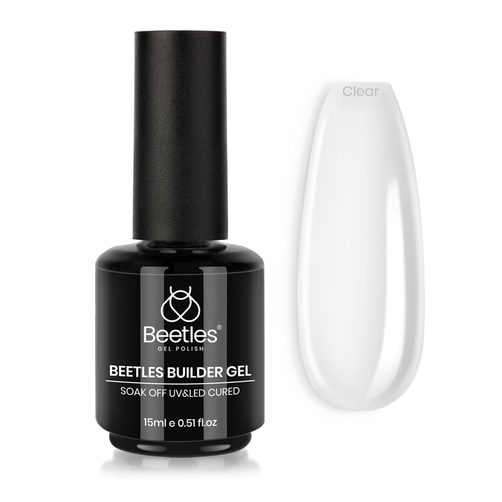 Beetles Builder Gel للأظافر 0.51 أونصة 8 في 1 جل مقوي شفاف للأظافر جل مقوي للأظافر جل بناء قمة الأظافر للمبتدئين وصالون العناية بالأظافر بنفسك