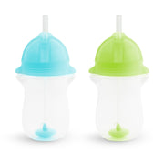 Munchkin Any Angle Weighted Toddler Straw Cups with Click Lock Lid, 10 Ounce, 2 Pack, Blue/Green