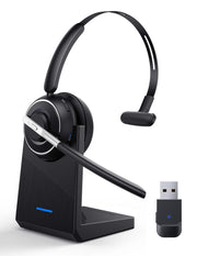 Bluetooth Headset, Wireless Headset with Microphone for PC, V5.2 Computer Headset with Noise Cancelling Mic, USB Dongle, Charging Base & Mute Button for Work, Cell Phones, Computer (Black)