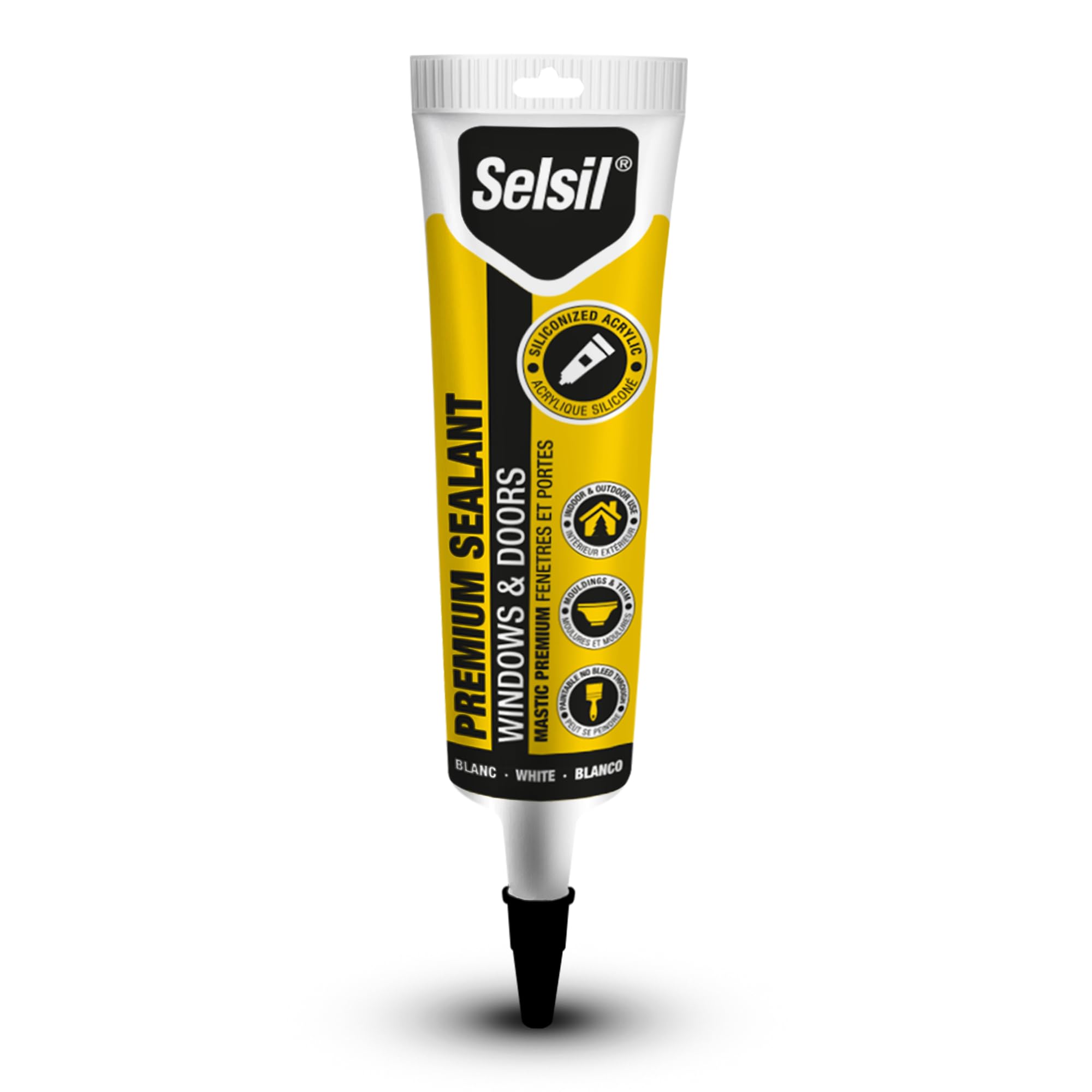 Selsil Silikonisiertes Super-Acryl-Latex-Dichtmittel, innen und außen überstreichbare Dichtmasse – flexibel, wetter- und feuchtigkeitsbeständig, weiße Dichtmasse für Fußleisten, Fenster, Türen und mehr – 160 ml