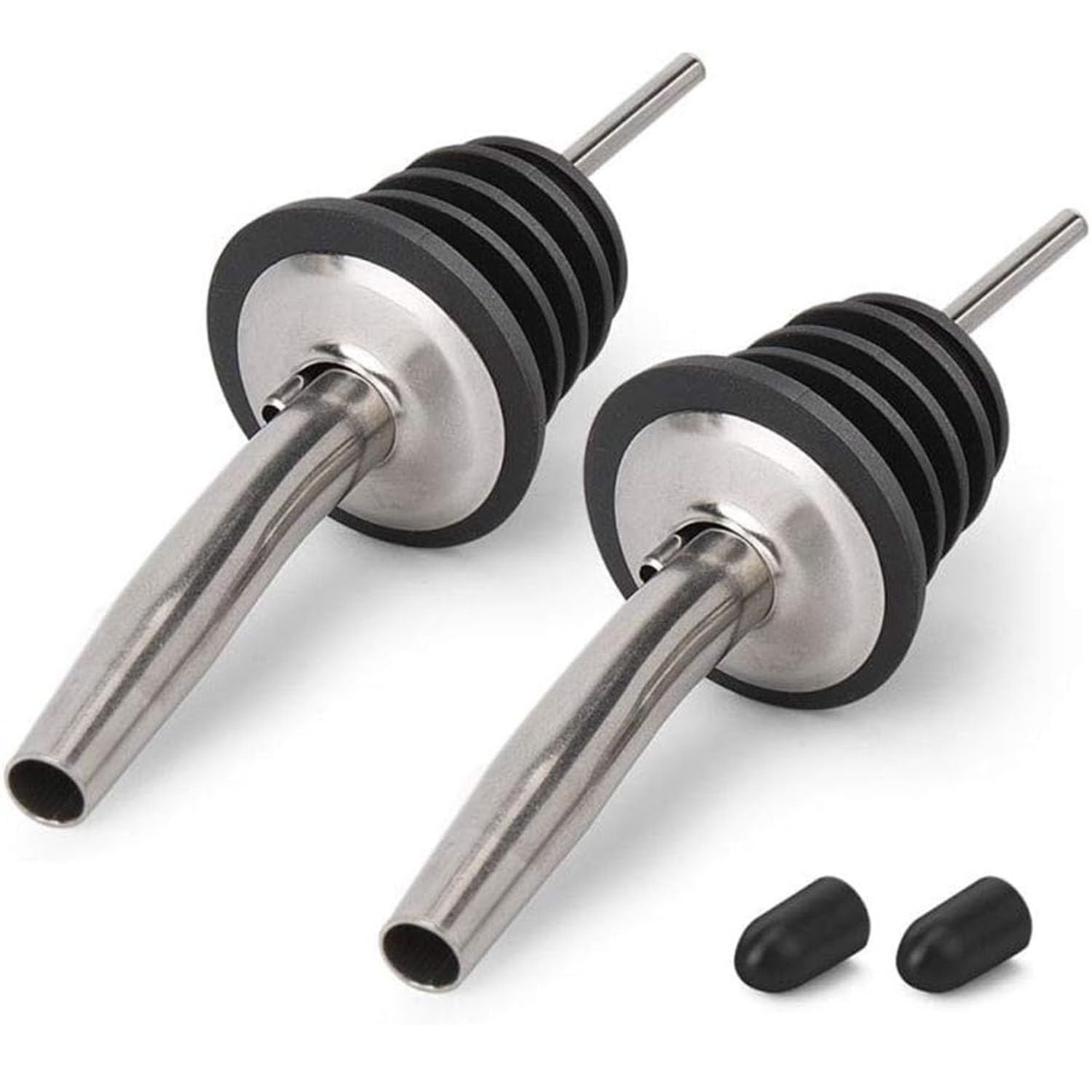 BALTRE 2PCS Stainless Steel Pourers, Speed Liquor Bottle Pourer, Olive Oil and Vinegar Tapered Stopper Spout, Suitable for About 3/4" Bottle Mouth, Olive Oil Spout with Sealed Dust Caps