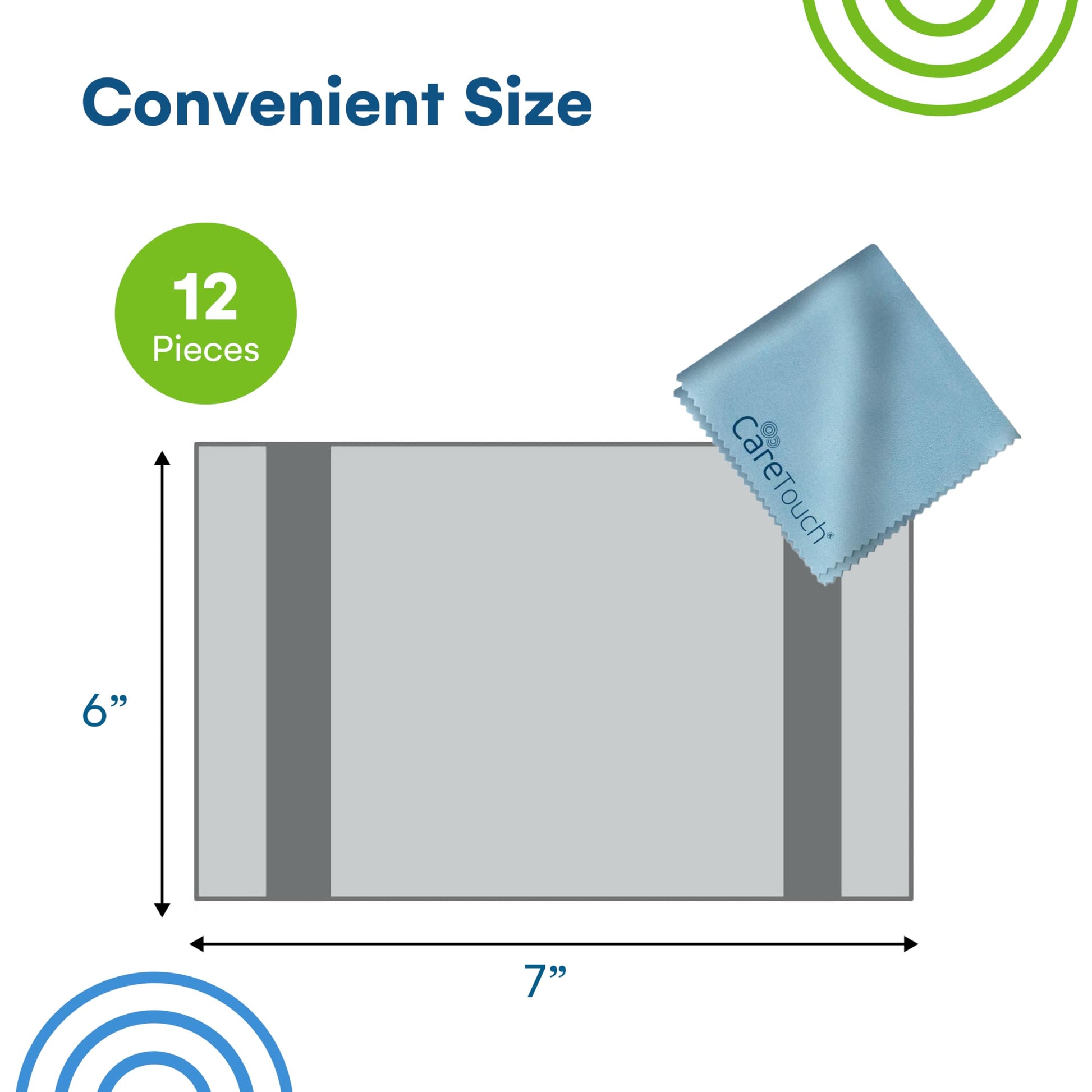 Care Touch Eyeglass Cleaning Cloth - 12 Pack of Microfiber Cleaning Cloth for Glasses, Lenses, Phones and Screens - Large, Lint-Free, Reusable and Scratch-Free - 6 x 7 Inches - Blue