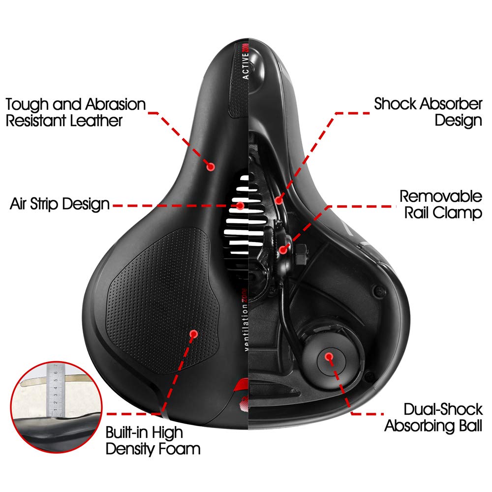 Comfortable Seat Cushion for Men Women with Dual Shock Absorbing Ball Memory Foam Waterproof Wide Bicycle Saddle Fit for Road Bikes