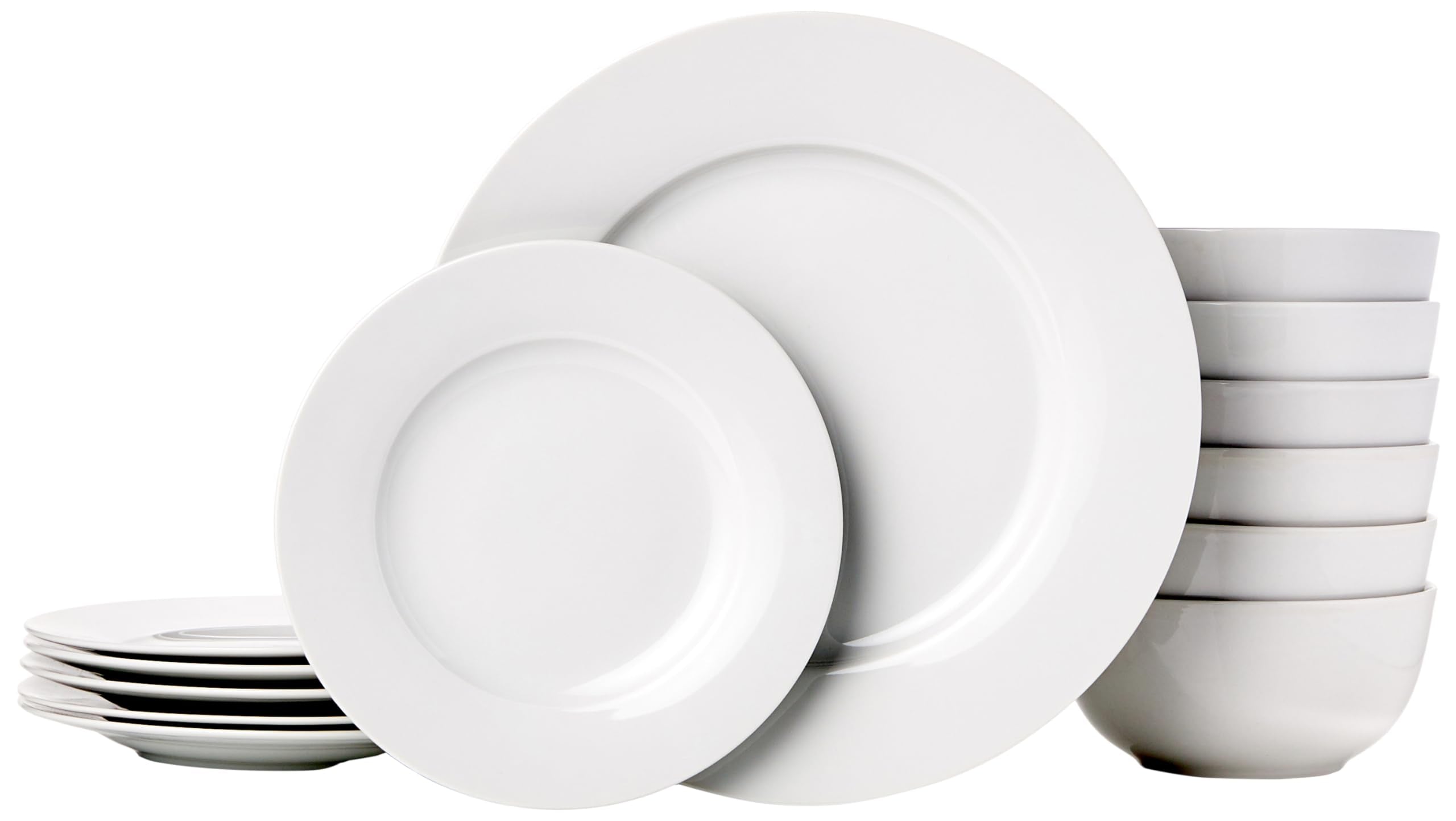 Basics Kitchen Dinnerware Set, Microwave and Dishwasher Safe, Plates, Bowls, Service for 6, 18-Piece, White