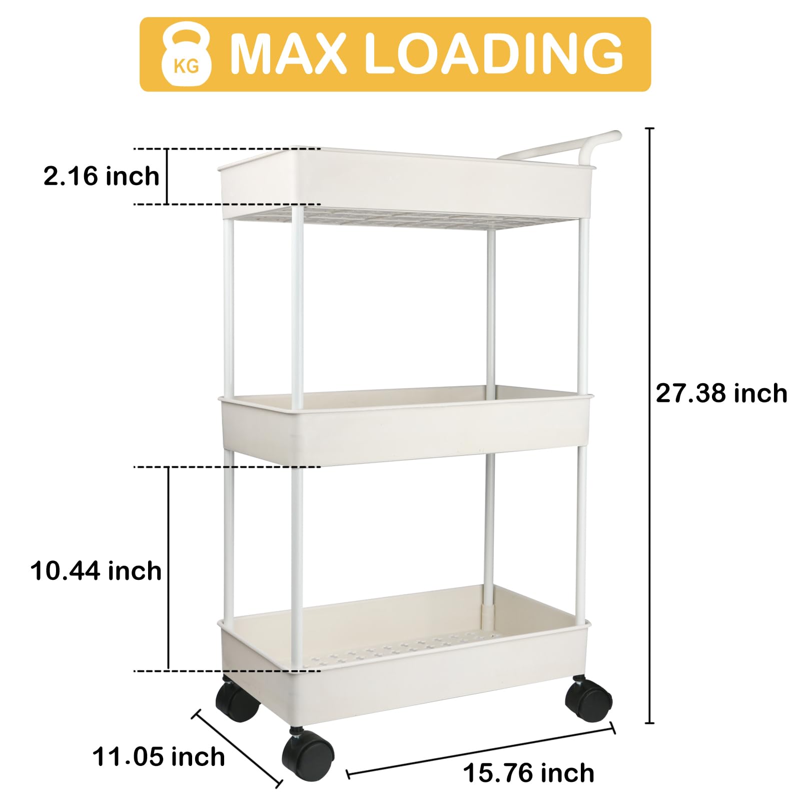 Volnamal Baby Diaper Caddy, Plastic Movable Cart for Newborn Nursery Essentials Diaper Storage Caddy Organizer for Changing Table & Crib, Easy to Assemble, Beige