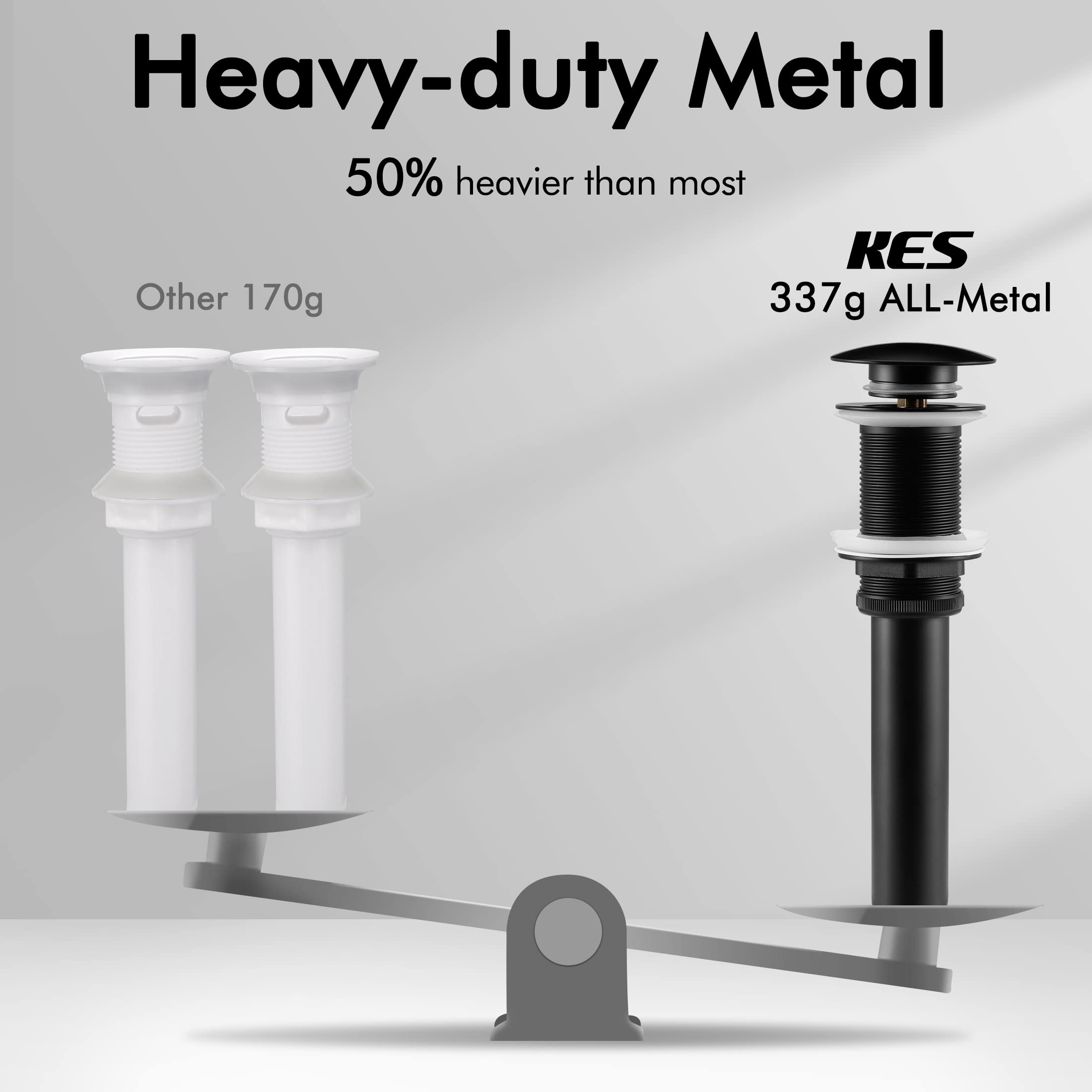 KES Bathroom Sink Drain Without Overflow Vessel Sink Lavatory Vanity Pop Up Drain Stopper Matte Black, All Metal Rustproof Brass and 304 Stainless Steel, S2008D-BK