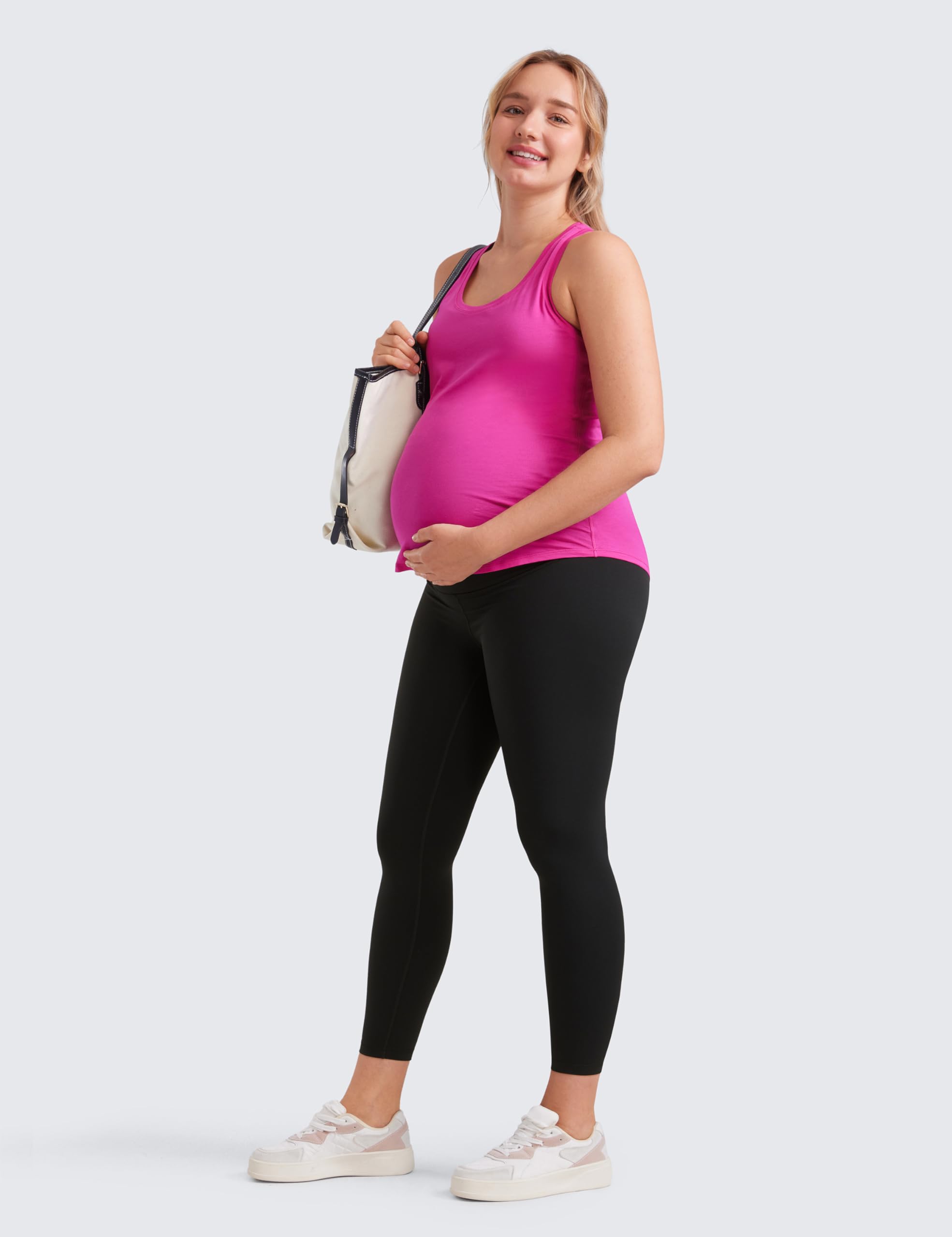 CRZ YOGA Womens Butterluxe Maternity Leggings Over The Belly 25" - Buttery Soft Workout Activewear Yoga Pregnancy Pants Black Medium