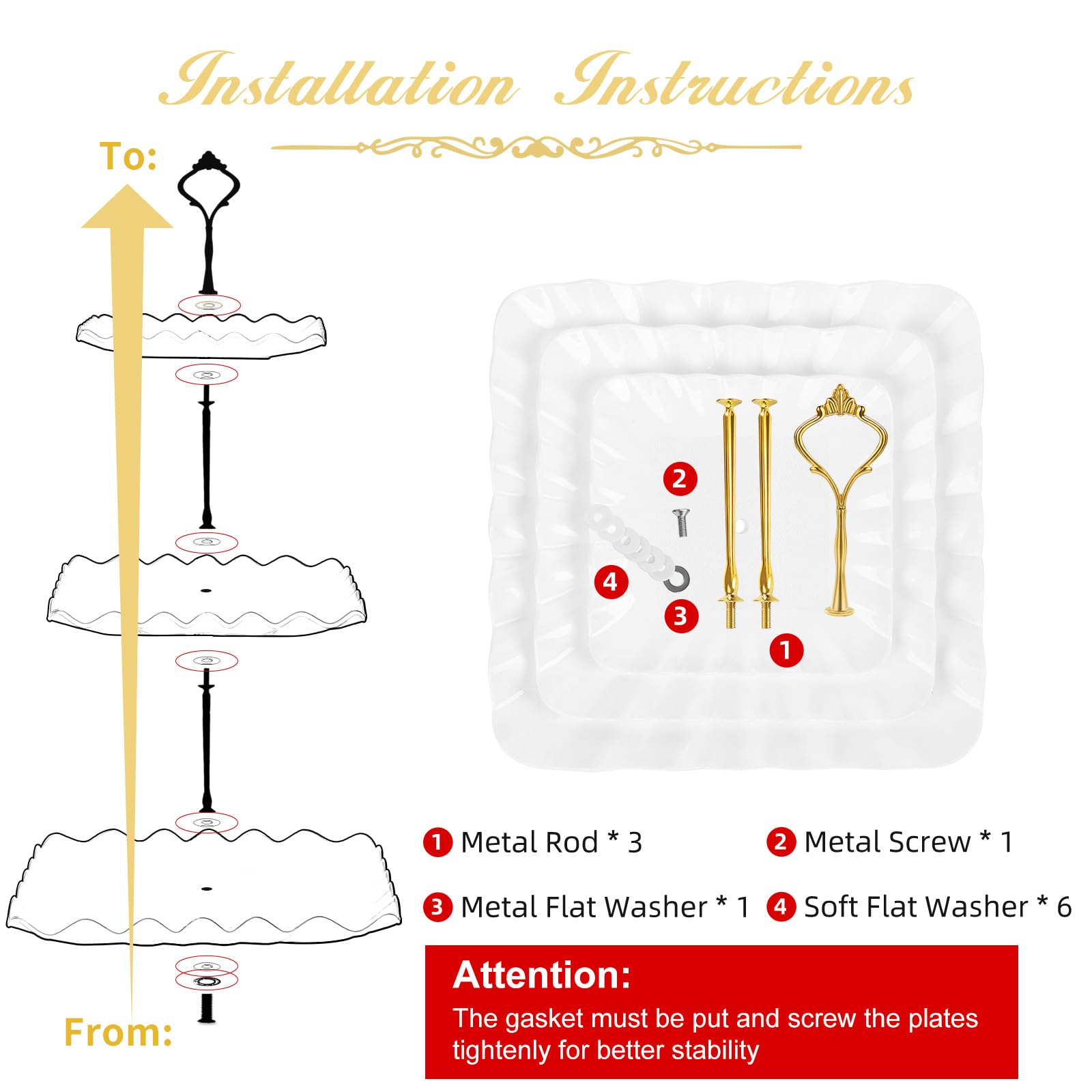 DAFURIET Dessert Cupcake Stand, 3 Tier Cup Cake Holder Tower for Tea Party/Birthday/Wedding, Plastic Tiered Serving Tray with Metal Rod, White