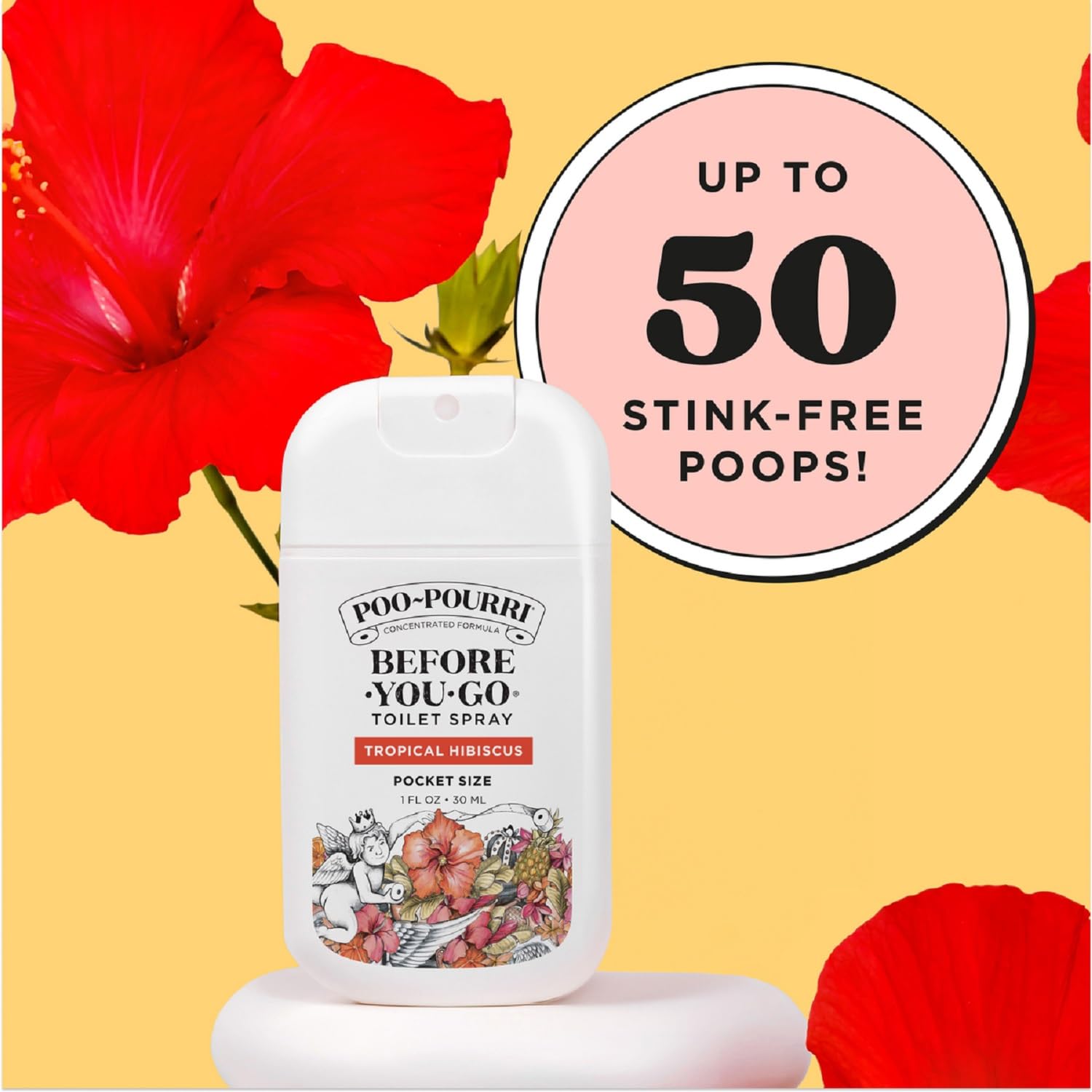Poo-Pourri Before-You-Go Pocket Toilet Spray, Travel Essentials, Tropical Hibiscus, 1 Fl Oz, Up to 50 Uses, On-The-Go Bathroom Odor Deodorizer with Essential Oils, TSA Approved Size, Hibiscus, Apricot