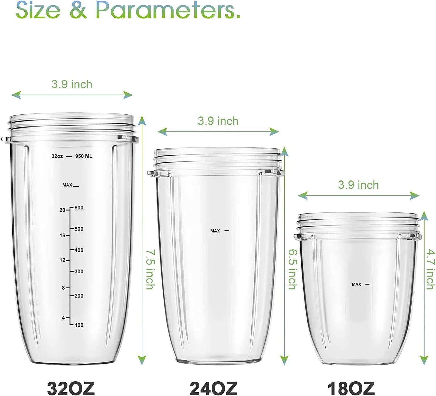 2-pack Replacement Parts Upgrade 32oz Cups with Flip-Top To-Go-Lid and Rubber Gaskets Compatible with NutriBullet 600w/900w Blender Accessory
