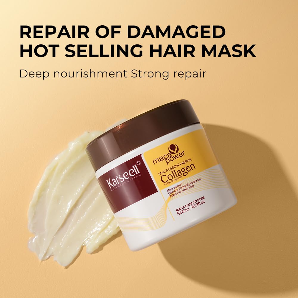 Karseell Collagen Hair Treatment Deep Repair Conditioning, Hair Mask Argan Oil Set for Dry Damaged Hair All Hair Types 16.9floz + 1.69floz