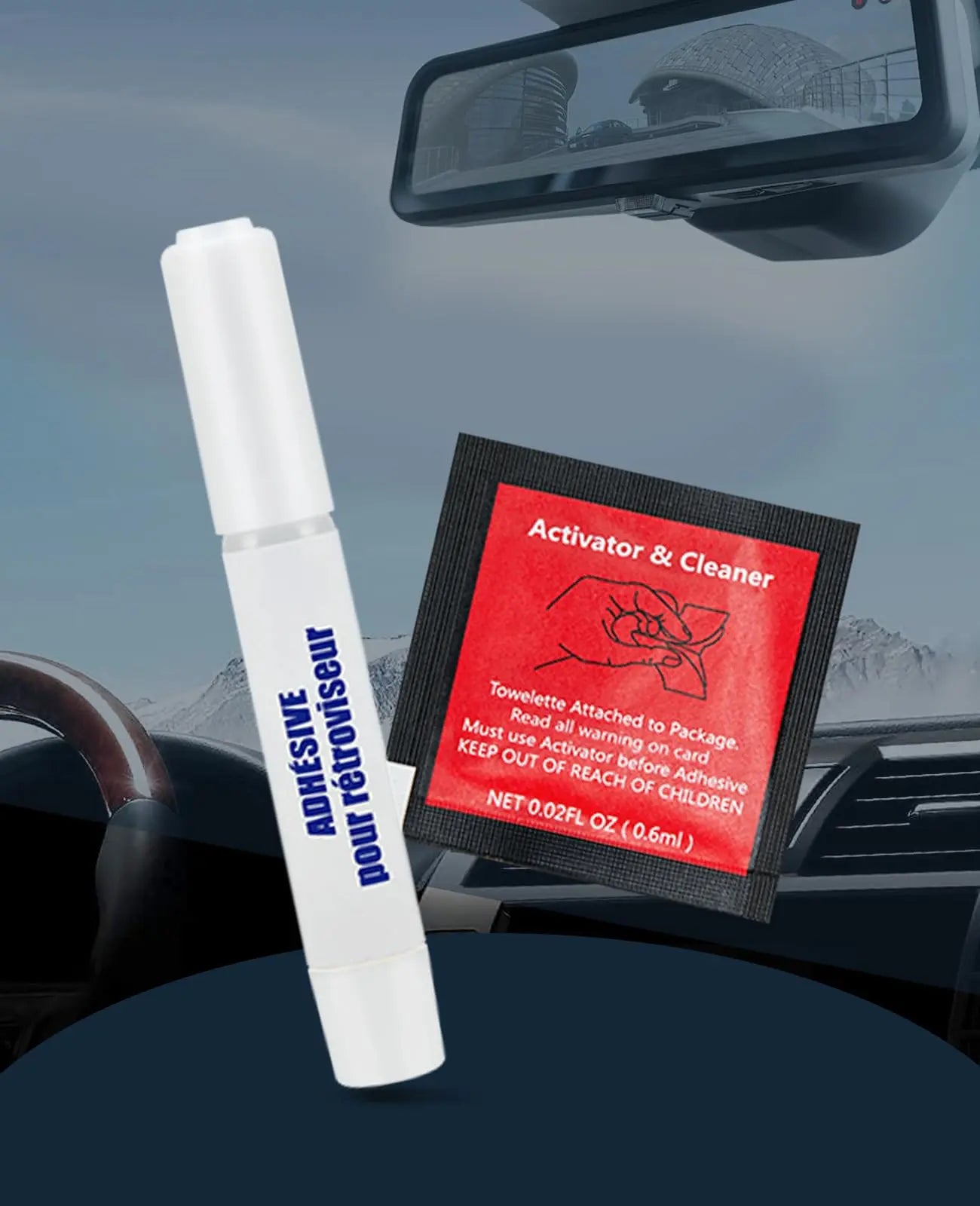 Visbella Rearview Mirror Adhesive Repair Kit Rear View Mirror Glue for Windshield Excellent Bonding for Glass & Metal