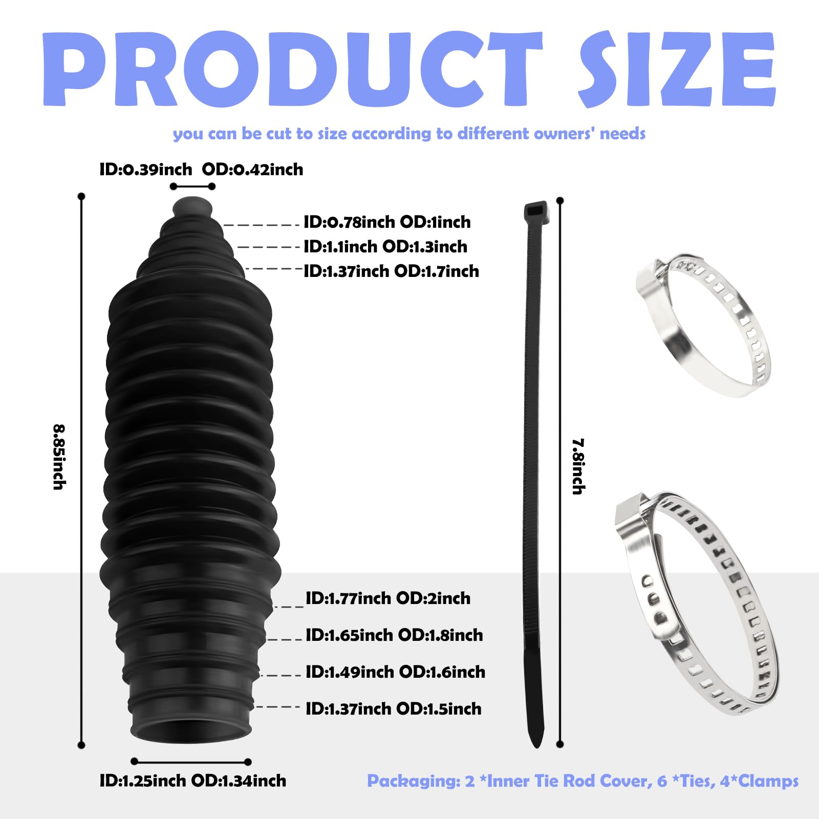 Tie Rod Boot Kit with Pinion Bellow Cable Ties and Clamps,Waterproof & Dustproof Rack and Pinion Boot for Steering System Protection,Silicone Inner Tie Rod Boot Car Accessories (Black)