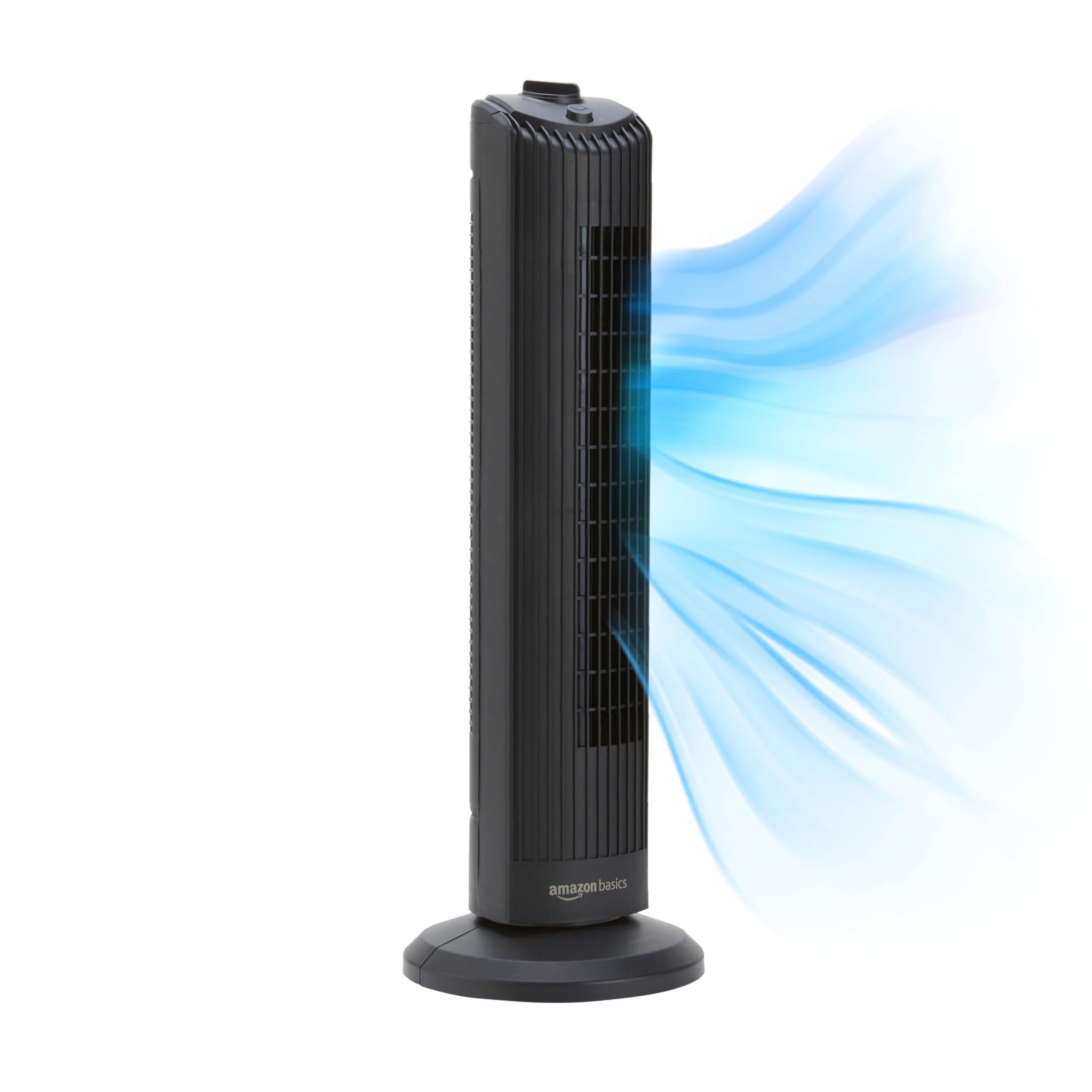 Basics 28" 60-Degree Oscillating Tower Fan for Bedroom, Living Room, Office, With 3 Speeds, Intuitive Mechanical Control, Black, 35W, 27.8"H x 9.4"D x 9.4"W