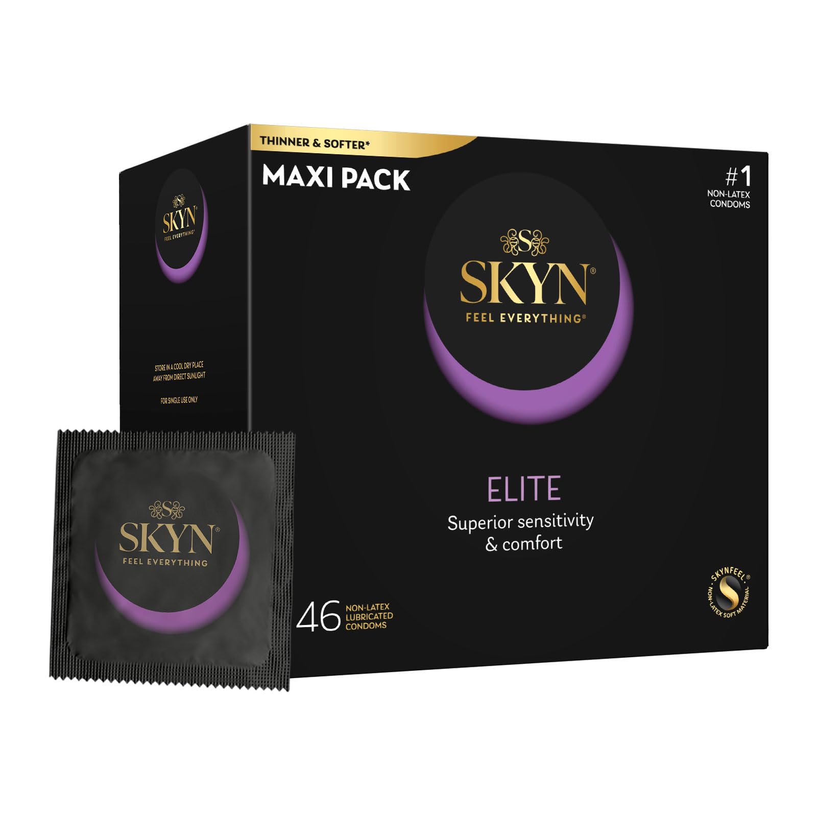 SKYN Elite Ultra-Thin Lubricated Non-Latex Condoms, 46 Count