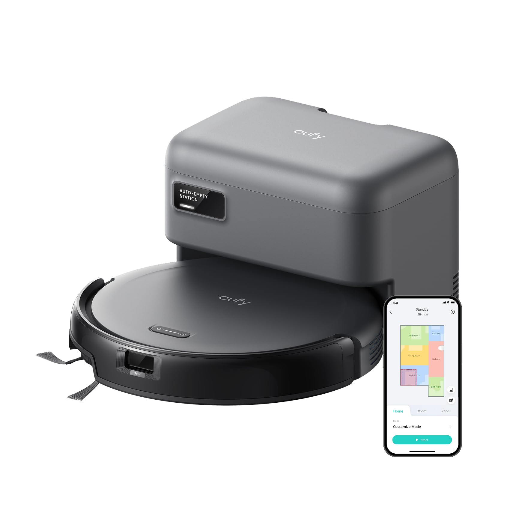 eufy C10 Saugroboter mit Auto-Entleerung, 8 Wochen freihändig, fortschrittliche intelligente Kartierung mit LiDAR-Navigation, 7,24 cm schmales Design, starke Saugleistung, Kantenbürste für Tierhaare