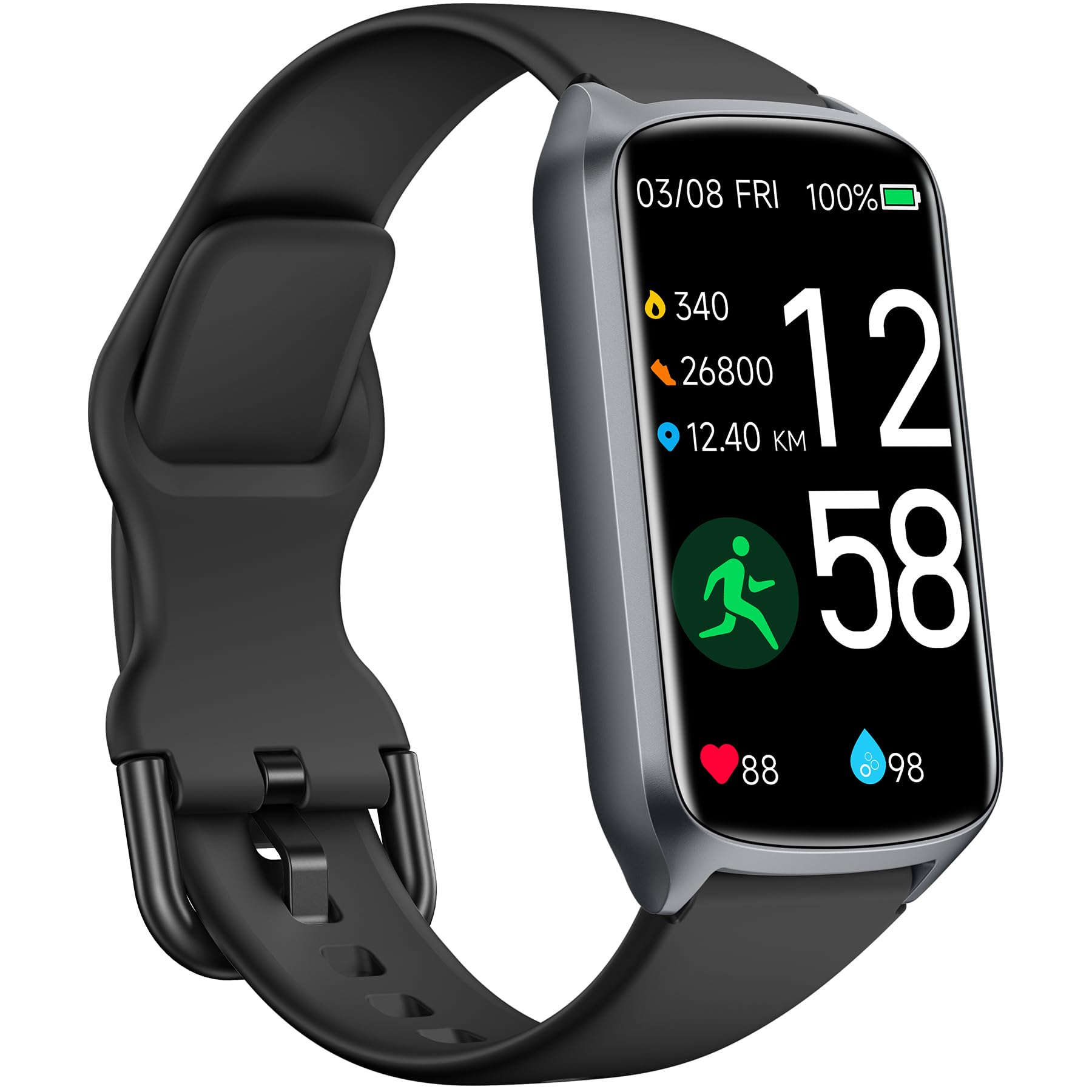 Amzhero Health Fitness Tracker with 24/7 Heart Rate, Blood Oxygen, Blood Pressure, Sleep Tracker, 5ATM Waterproof Activity Trackers with Step Tracker, Pedometer (S & L Bands Included)