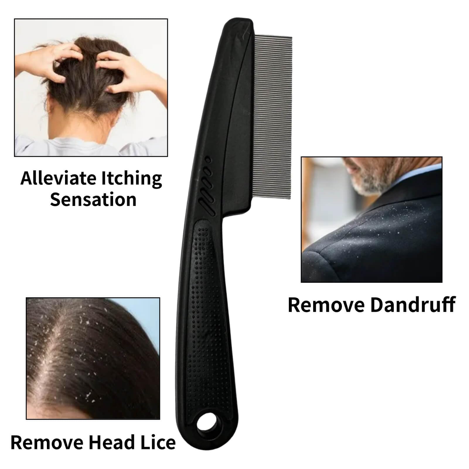 Yumflan Dandruff Comb, Stainless Steel Fine Tooth Dandruff Remover, Professional Scalp Comb Hair Comb for Kids and Adults (Black)
