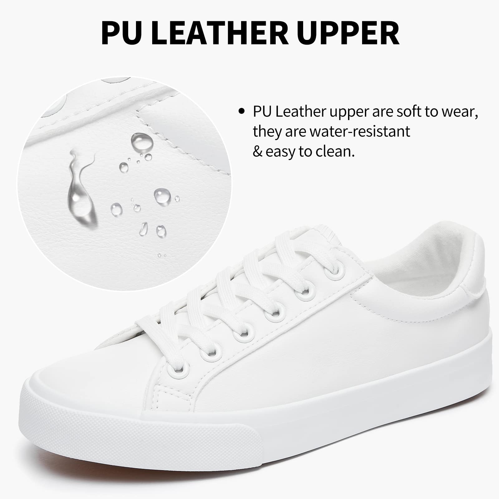 SERNIAL Women's White Tennis Shoes PU Leather Sneakers Casual Walking Shoes for Women(White,US8)