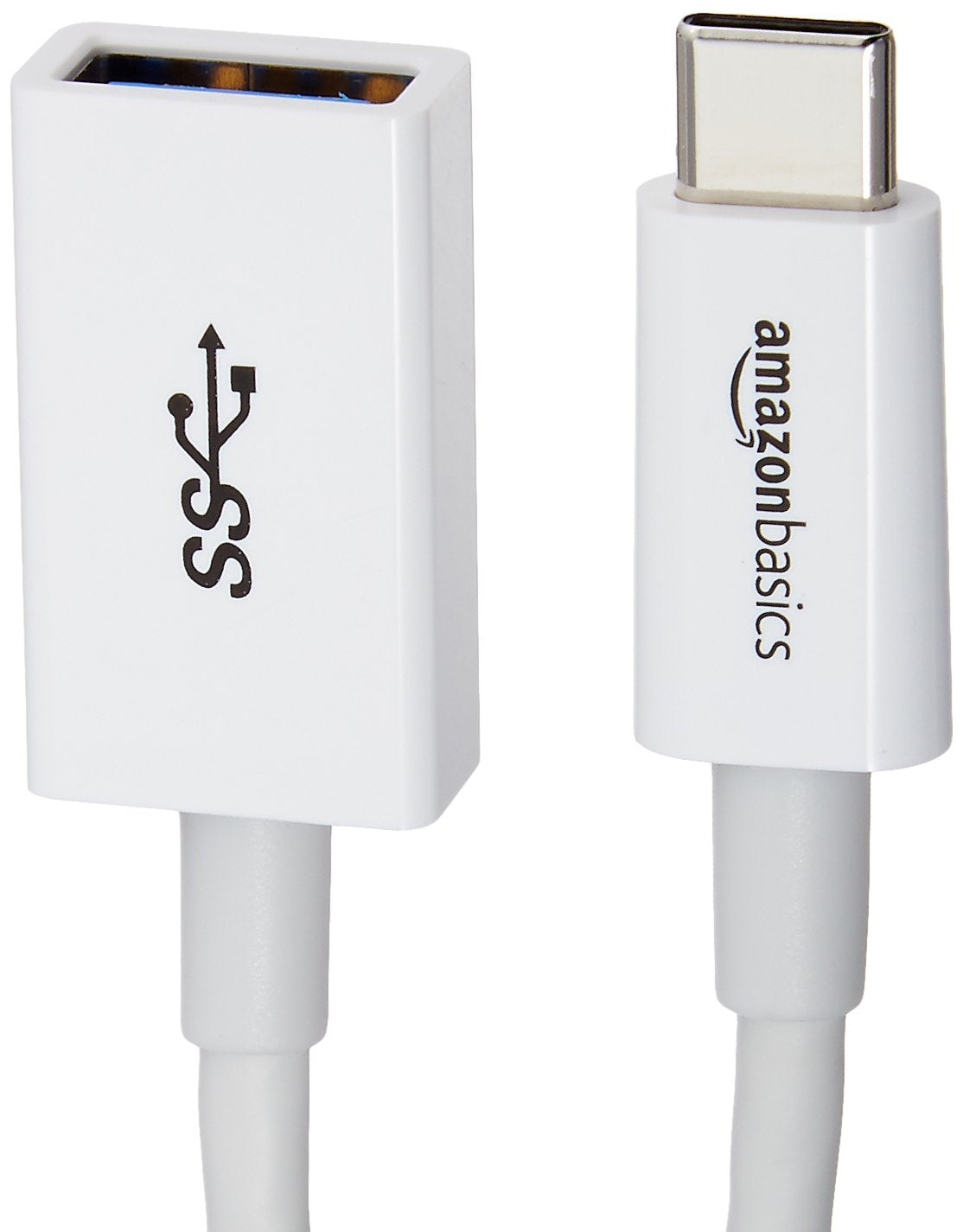 Amazon Basics USB-C to USB-A 3.1 Gen1 Female Adapter Cable Converter, 5Gbps High-Speed, USB-IF Certified, for Laptops, Tablets, Phones (iPhone 16/15), White