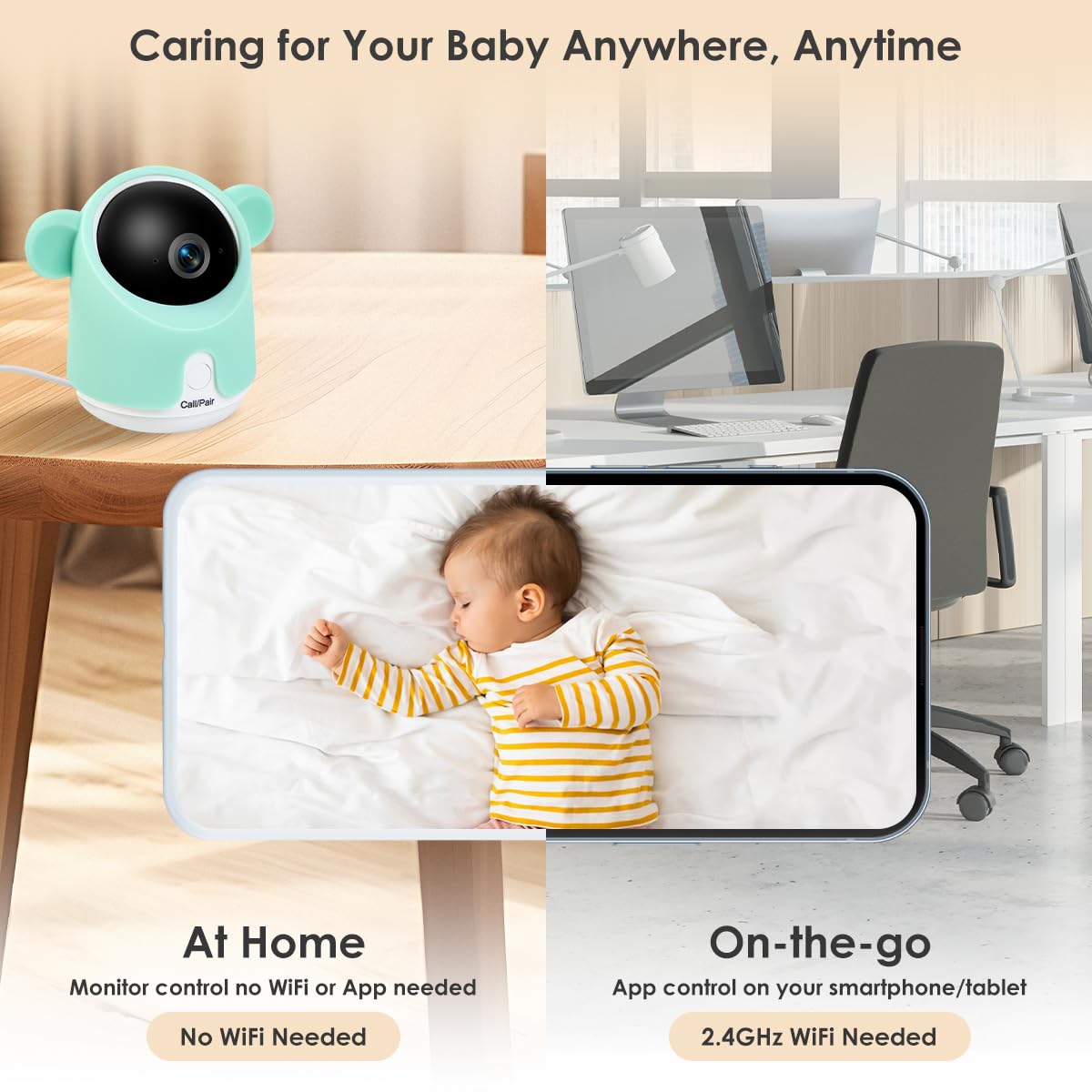 Baby Monitor with Camera and Audio, 1080P Baby Camera Monitor WiFi Smartphone App Control Night Vision 4.3” Screen 2-Way Talk Temperature & Humidity Sensor Lullabies Motion & Cry Detection iOS/Android