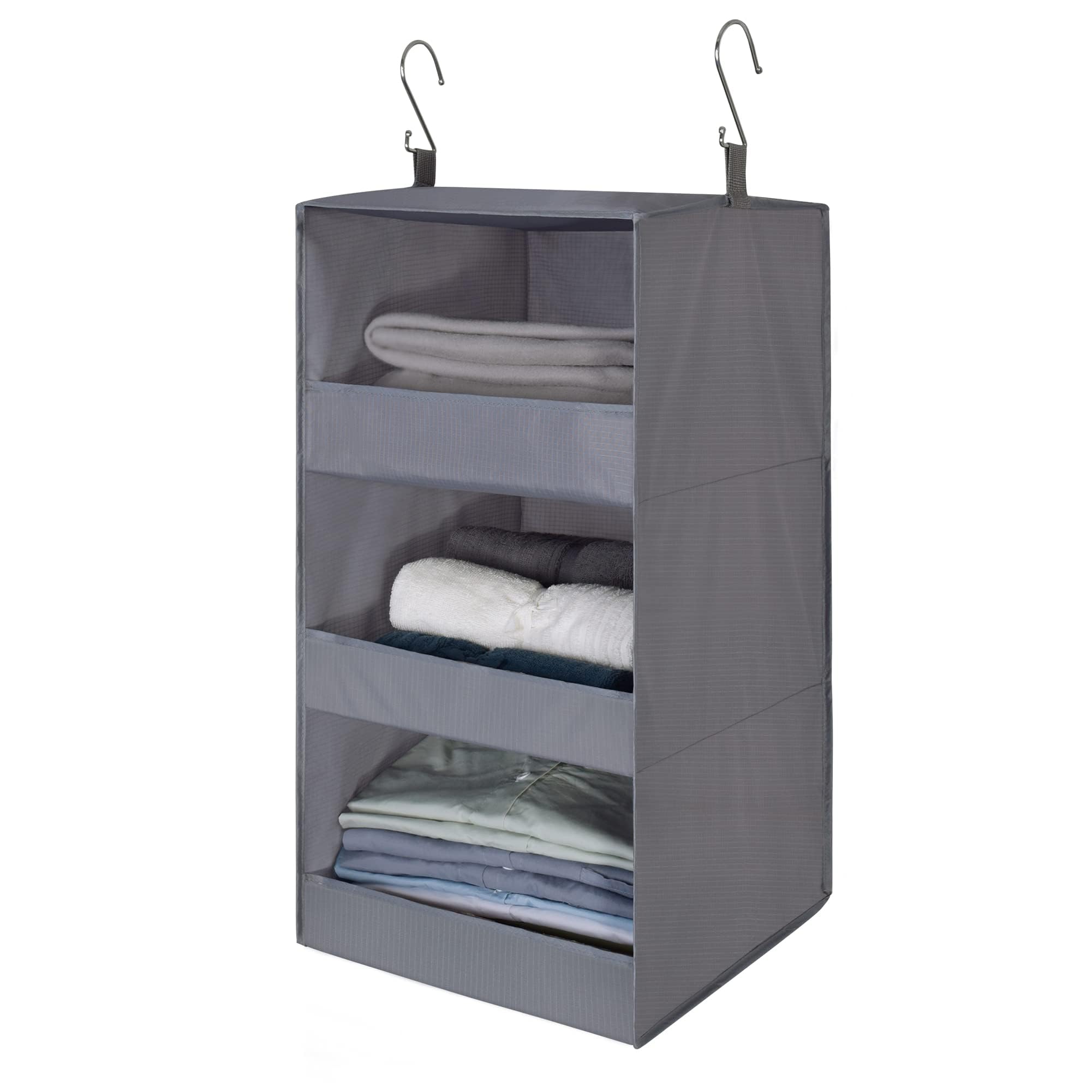 GRANNY SAYS 3-Ablage Hänge-Kleiderschrank-Organizer und Aufbewahrung, zusammenklappbare Hänge-Kleiderschrank-Regale, Hänge-Organizer für Kleiderschrank & Wohnmobil, Grau, 75 cm H x 30 cm B x 30 cm T, 1er-Pack