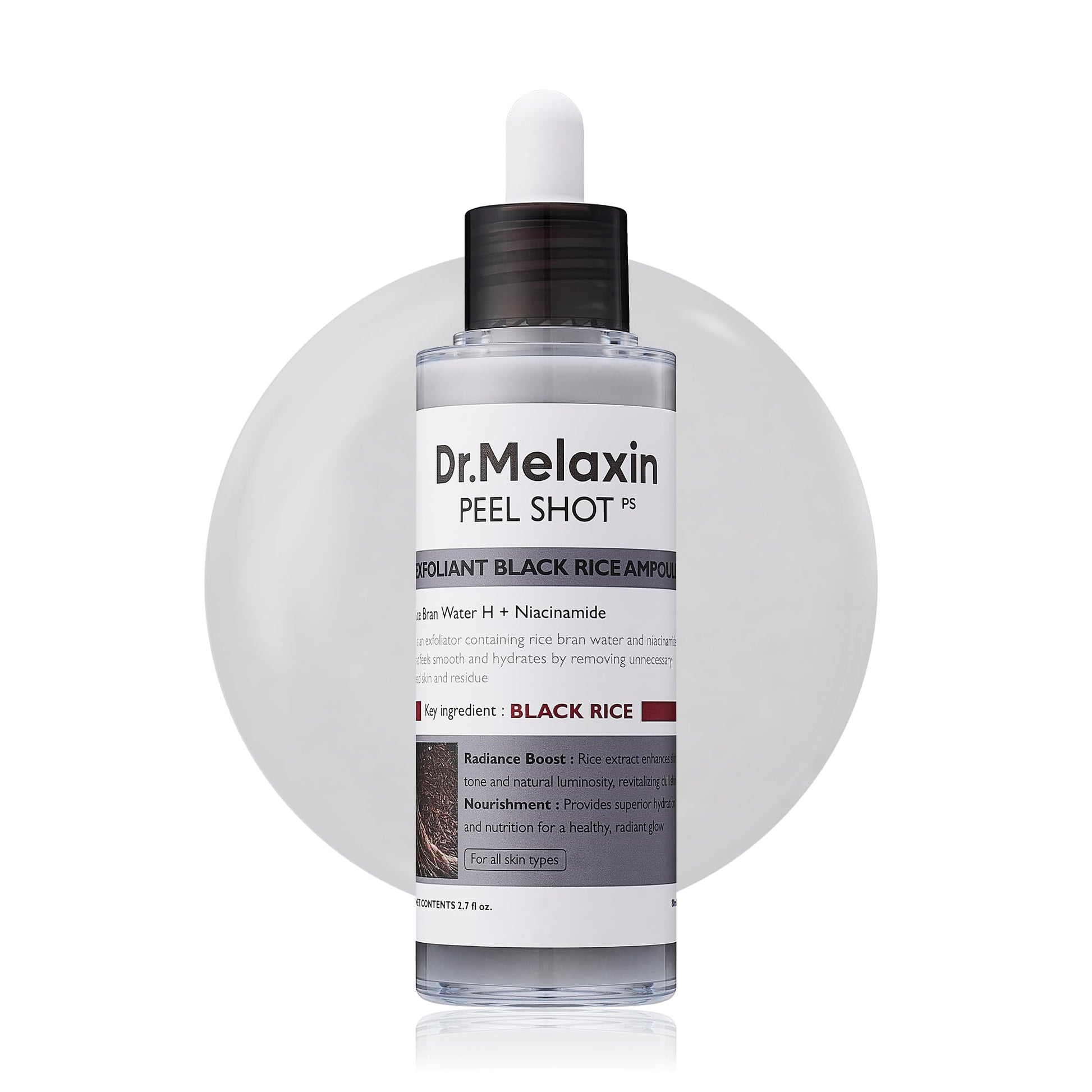 Dr.Melaxin Peel Shot Glow Black Rice Peeling Ampoule, Soft Exfoliating Face and Body Scrub Dead Skin Cells, Blackheads Remover for All Skin Types korean skin care 80ml