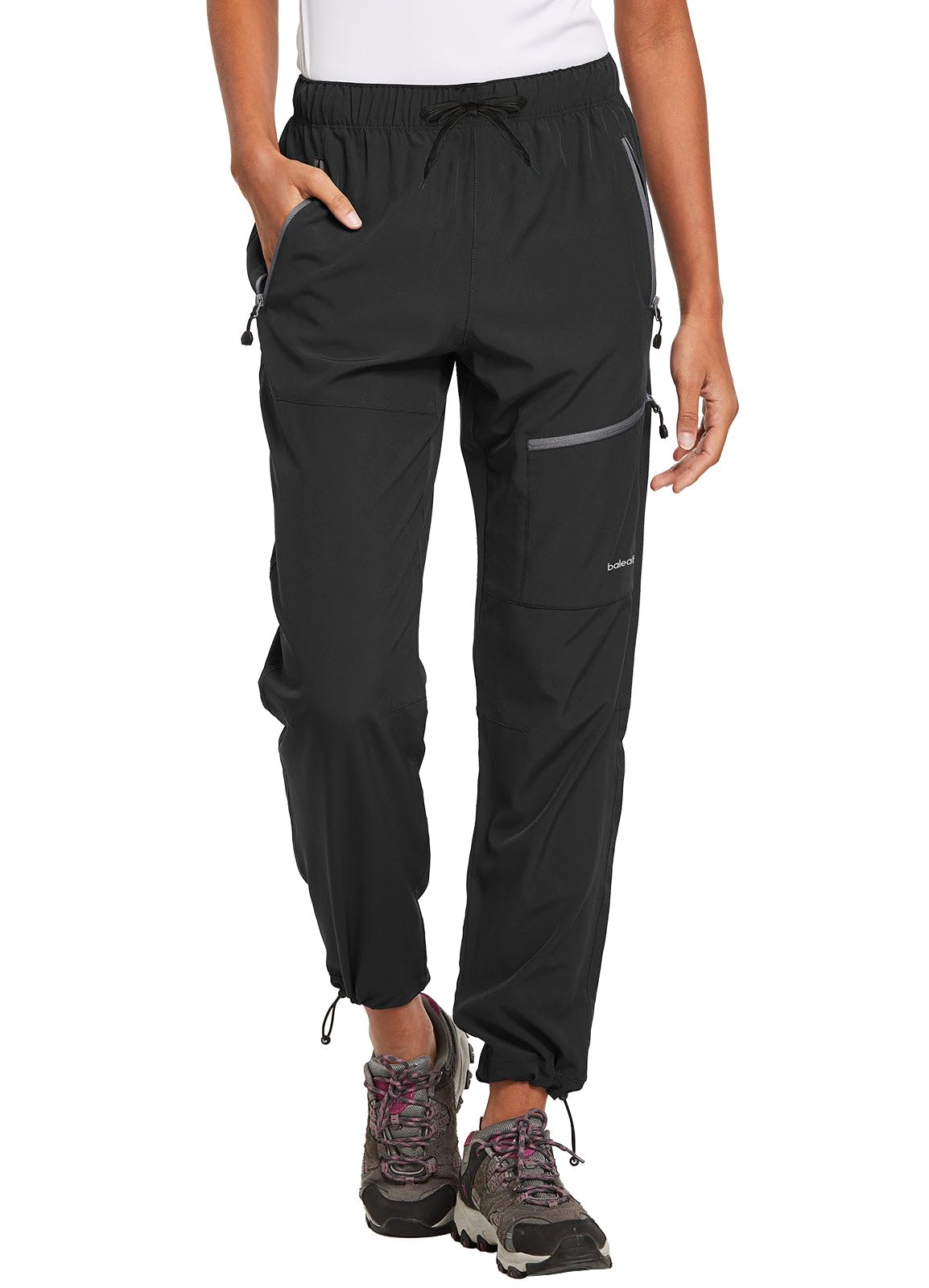 baleaf Women's Hiking Pants Quick Dry Water Resistant Lightweight Joggers Pant for All Seasons Elastic Waist Black Size L