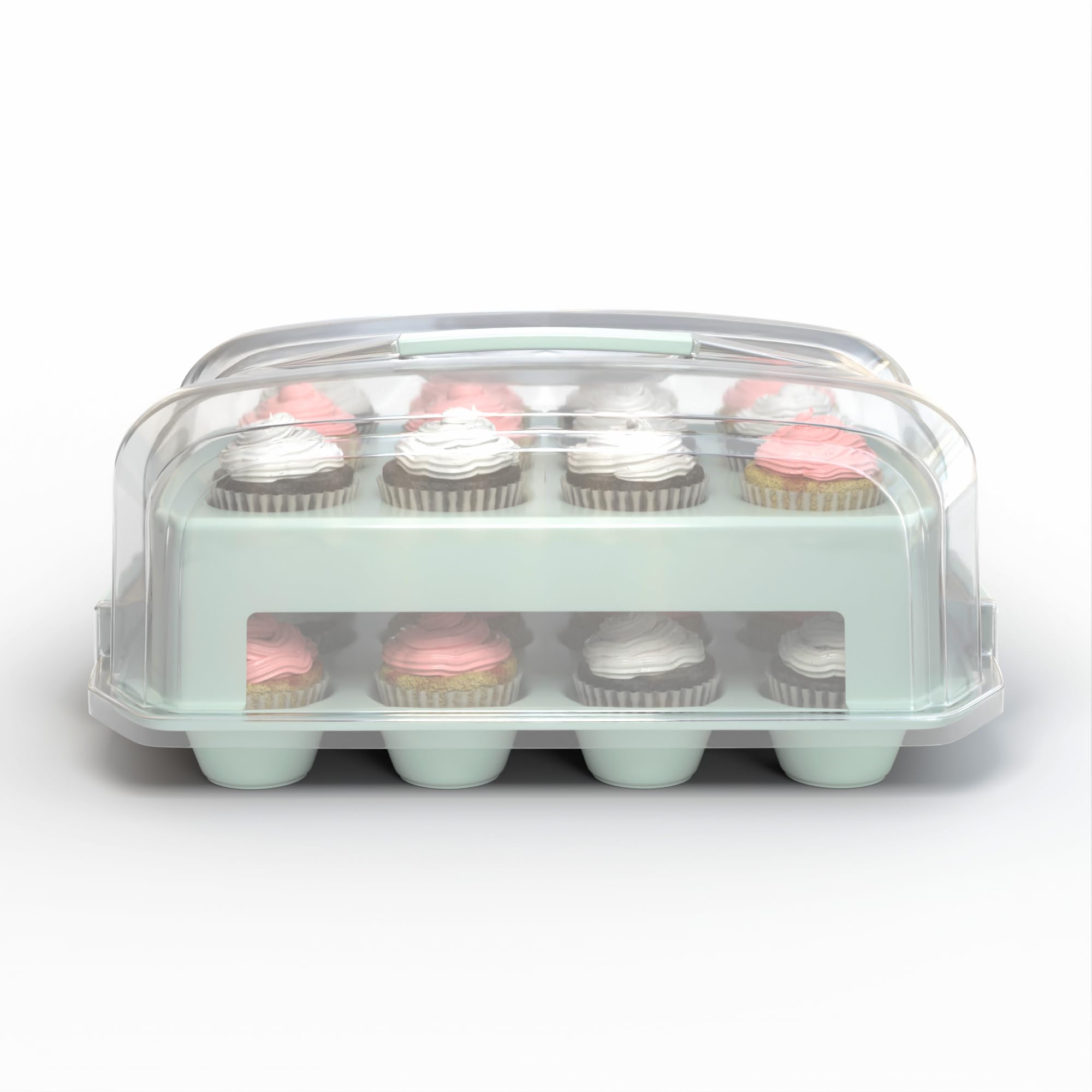 Top Shelf Elements Cupcake Carrier, Green Cupcake Holder Carries 24 Standard-Size Cupcakes, Muffin Traveler Two Tier Stand Reusable Cupcake Box
