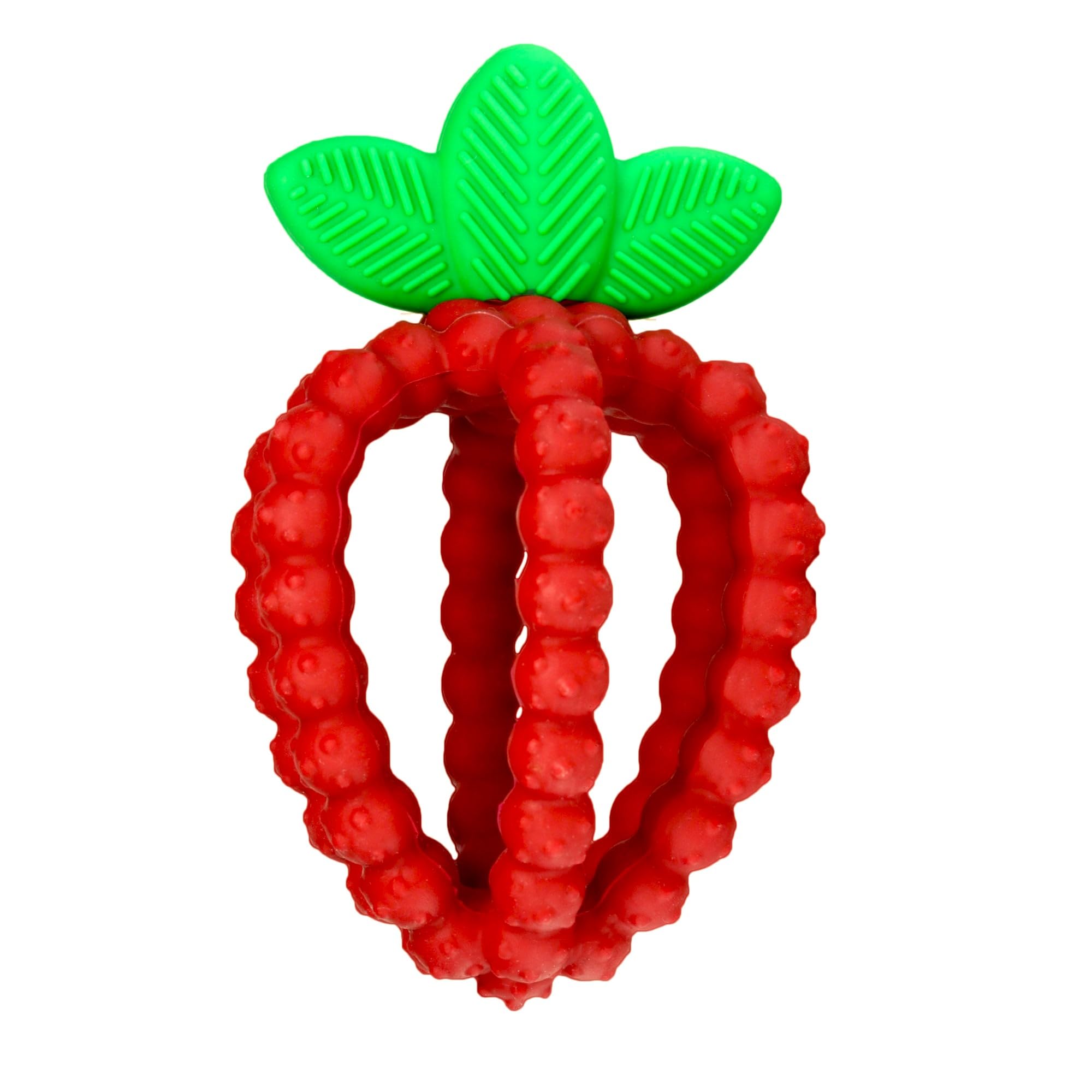 RaZbaby Bites Silicone Baby Teething Toy - Sensory Toy with Textured BerryBumps for Teething Relief, Easy-to-Hold Fruit Shape, BPA-Free, Soothes Front & Back Teeth - Gift for Babies, 3 Months+, Red