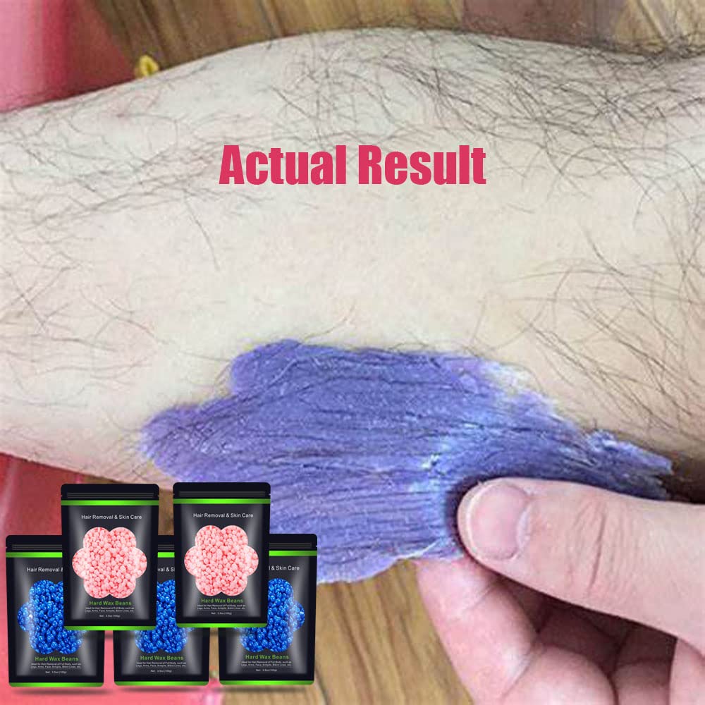 Auperwel Wax Beads for Hair Removal 1.1 lb (17.6 oz), Hard Wax Waxing Beads Kit for Sensitive Skin Brazilian, Face, Bikini, Eyebrow, Legs, Painless for Women Men, 5 packs with 10 Sticks