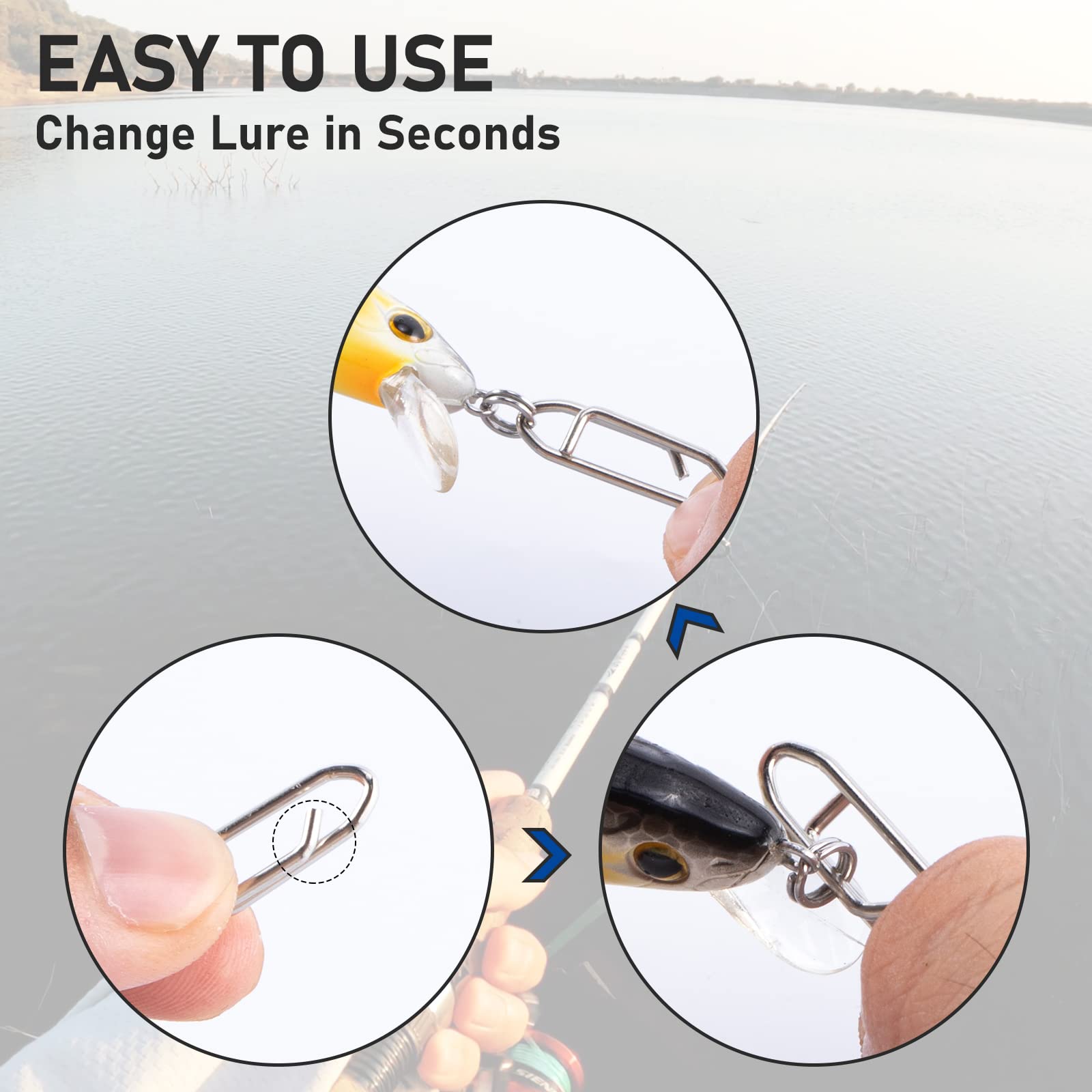 Alwonder 50PCS Fishing Power Speed Clips, High Strength Stainless Steel Speed Clip for Fishing Lure Quick Change, Freshwater Saltwater Crankbait Popper Lures Quick Snap Connector Tackle-25LB