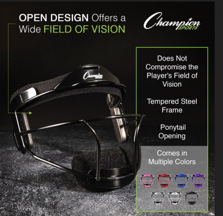 Champion Sports Steel Softball Face Mask - Classic Fielders Masks for Youth - Durable Head Guards - Premium Sports Accessories for Indoors and Outdoors - Purple