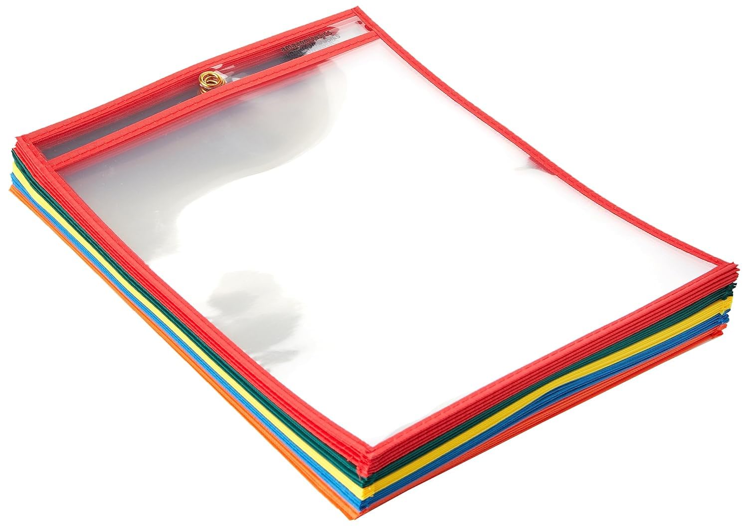 Basics Heavy Duty Dry Erase Ticket Holder Pockets with Clear Plastic Film and Multicolored Fabric Edge, 8.5" X 11", Pack of 25